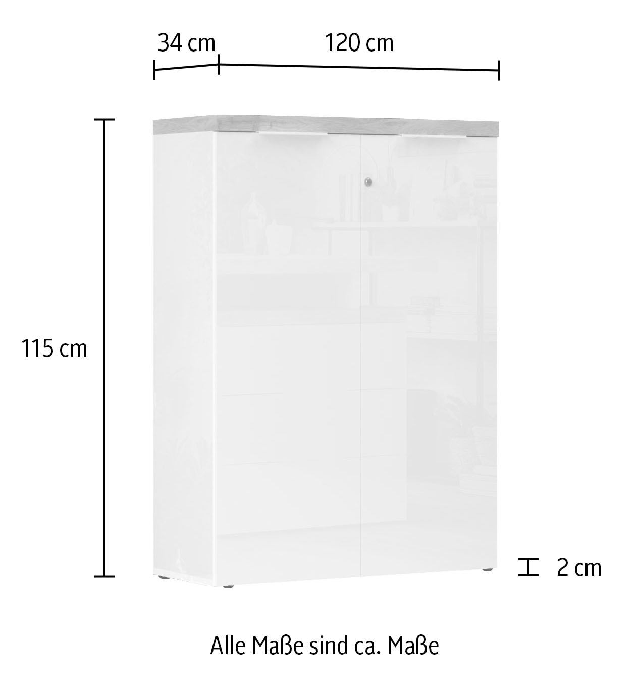 INOSIGN Aktenschrank »Easy H 115 cm, Büroschrank, Mehrzweckschrank mit 2 Türen« Metallgriffe, Top 38 mm stark