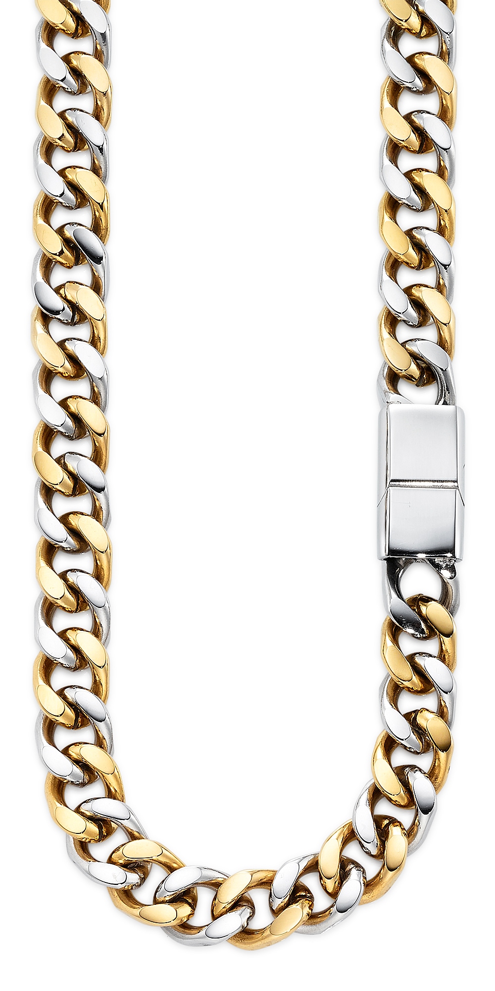 Edelstahlkette BRUNO BANANI "Schmuck Geschenk breite Kette bicolor", edelstahlfarben, gelbgoldfarben, Halsketten, Herren, Edelstahl, L: 55 B: 12mm, Edelstahlkette, B:12mm