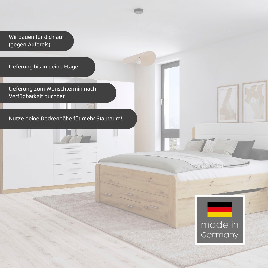 rauch Schlafzimmer-Set »Komplettschlafzimmer Schlafzimmer Stauraumbett MADE IN GERMANY« Set, Liegefläche 180x200, Schrank Maße B/H/T: 271/210/54 cm, 4 tlg. tlg.