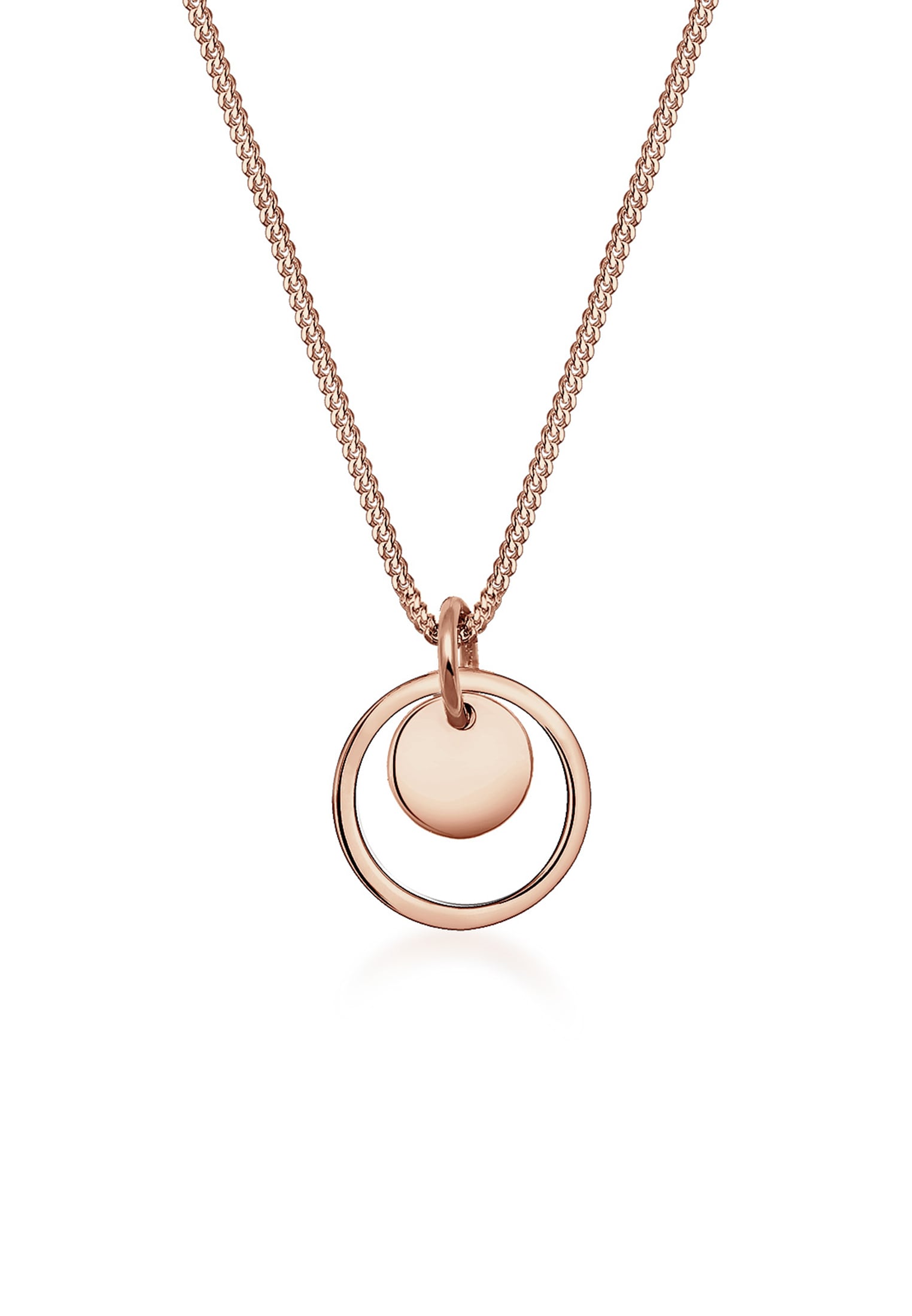 "Kette mit Anhänger ELLI ""Halskette Anhänger Rund mit Kreisen 925 Silber"" Gr. 45, rosa (rosegold), Halsketten, Damen, 45, ohne Stein, Silber 925