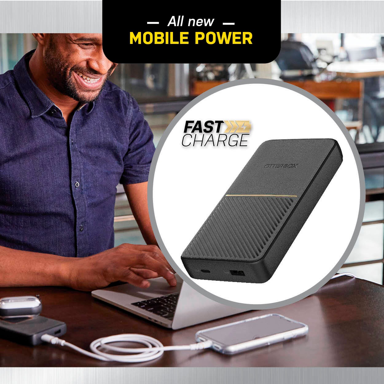 Otterbox Powerbank »Power Bank, schnelles Laden, 10000 mAh externer Akku mit USB-A USB-C«, 10000 mAh, Status LED, schlankes, sturzgeschütztes robustes Design