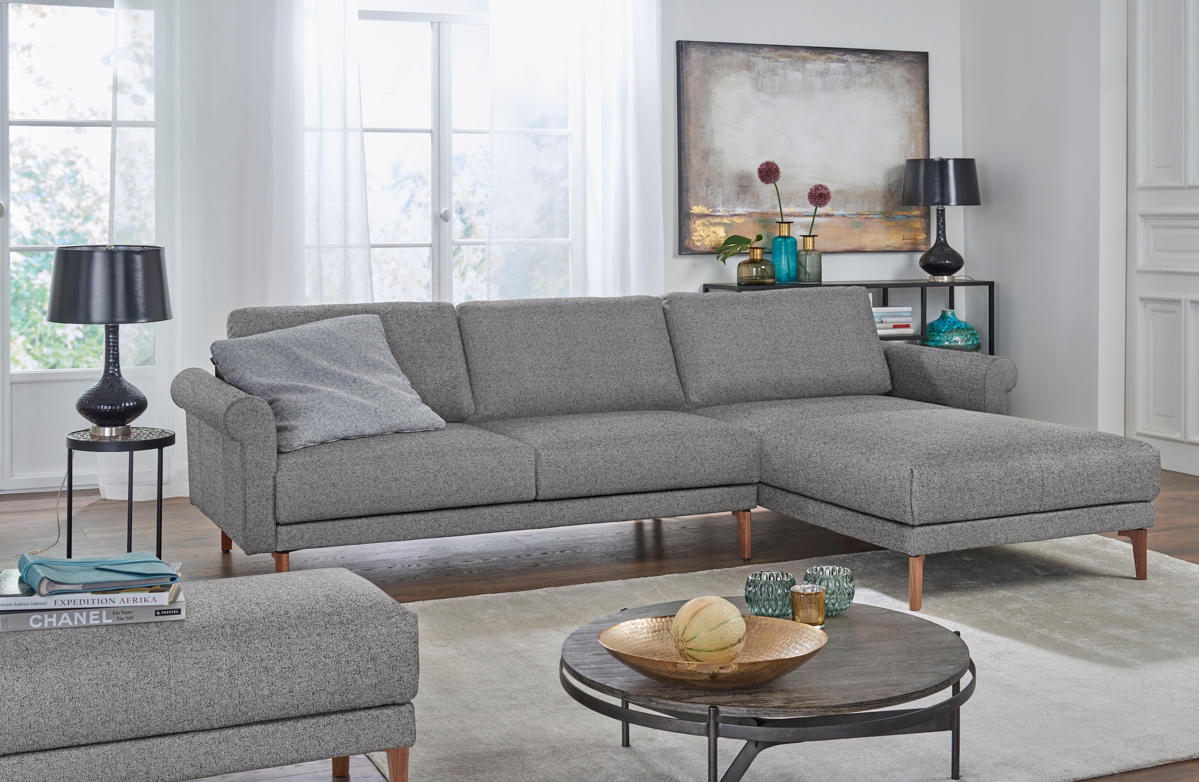 BAUR cm, 282 | sofa modern Fuß Armlehne hülsta Nussbaum Schnecke »hs.450«, Ecksofa Landhaus, kaufen Breite