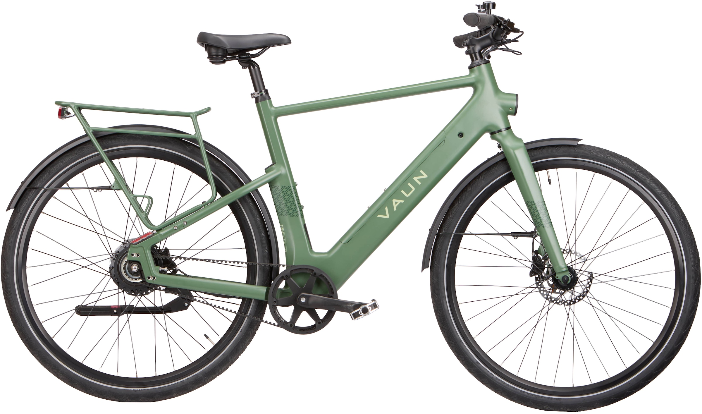 E-Bike VAUN "VAUN SKYLINE Diamant-Cityrad Bikes" Gr. 52, olive grün matt, schwarz, Elektrofahrräder, 57cm, 28 Zoll (71,12cm), (mit integr. Akku), Elek