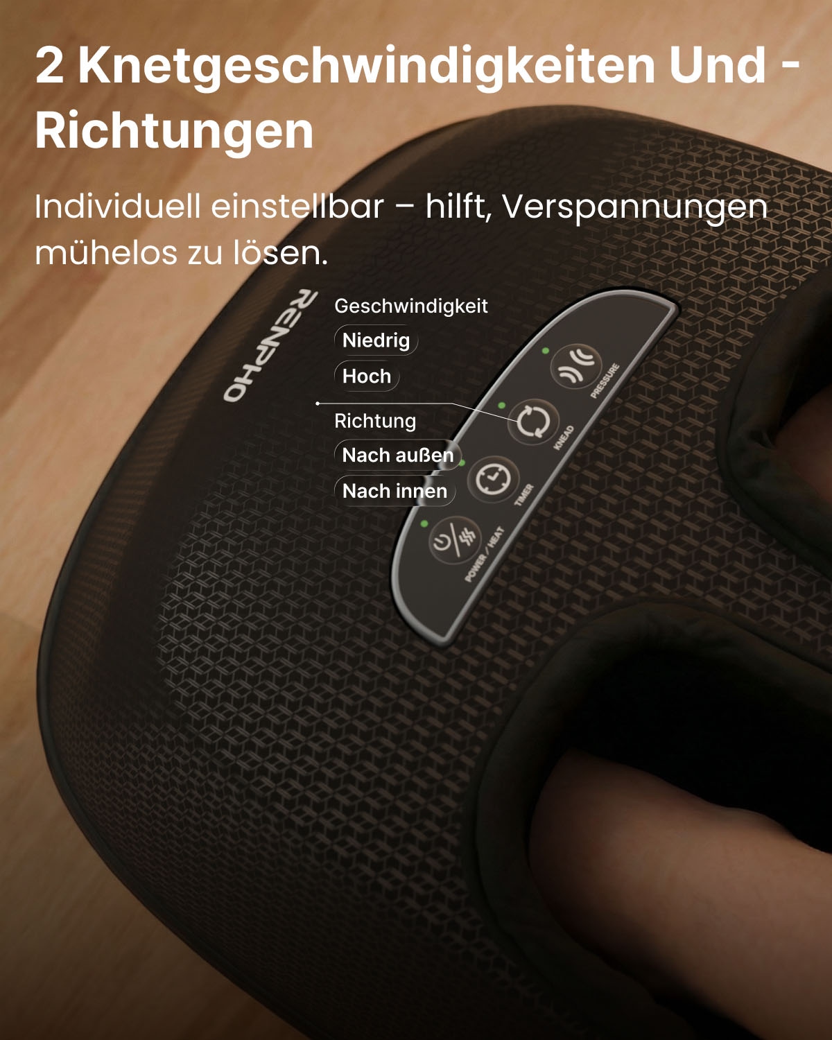 Renpho Shiatsu-Fußmassagegerät »Terea Lite X; für Fußgrößen bis EU 47« Luftdruckmassage in drei Intensitätsstufen; Kneten, Luftdruck, Wärme