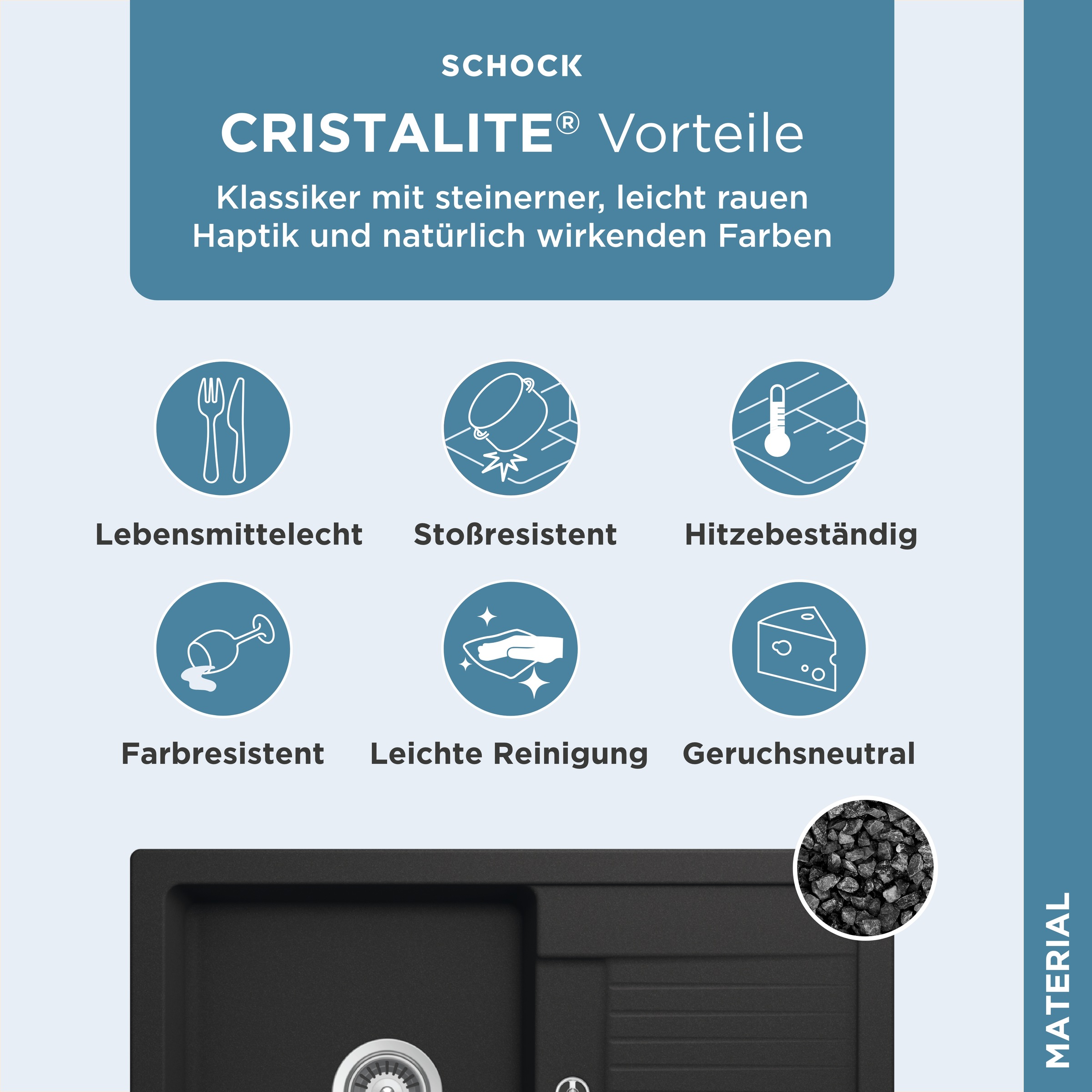 Thumbnail - Schock Granitspüle "Lima D-100S" 78/50 cm, Auflagespüle