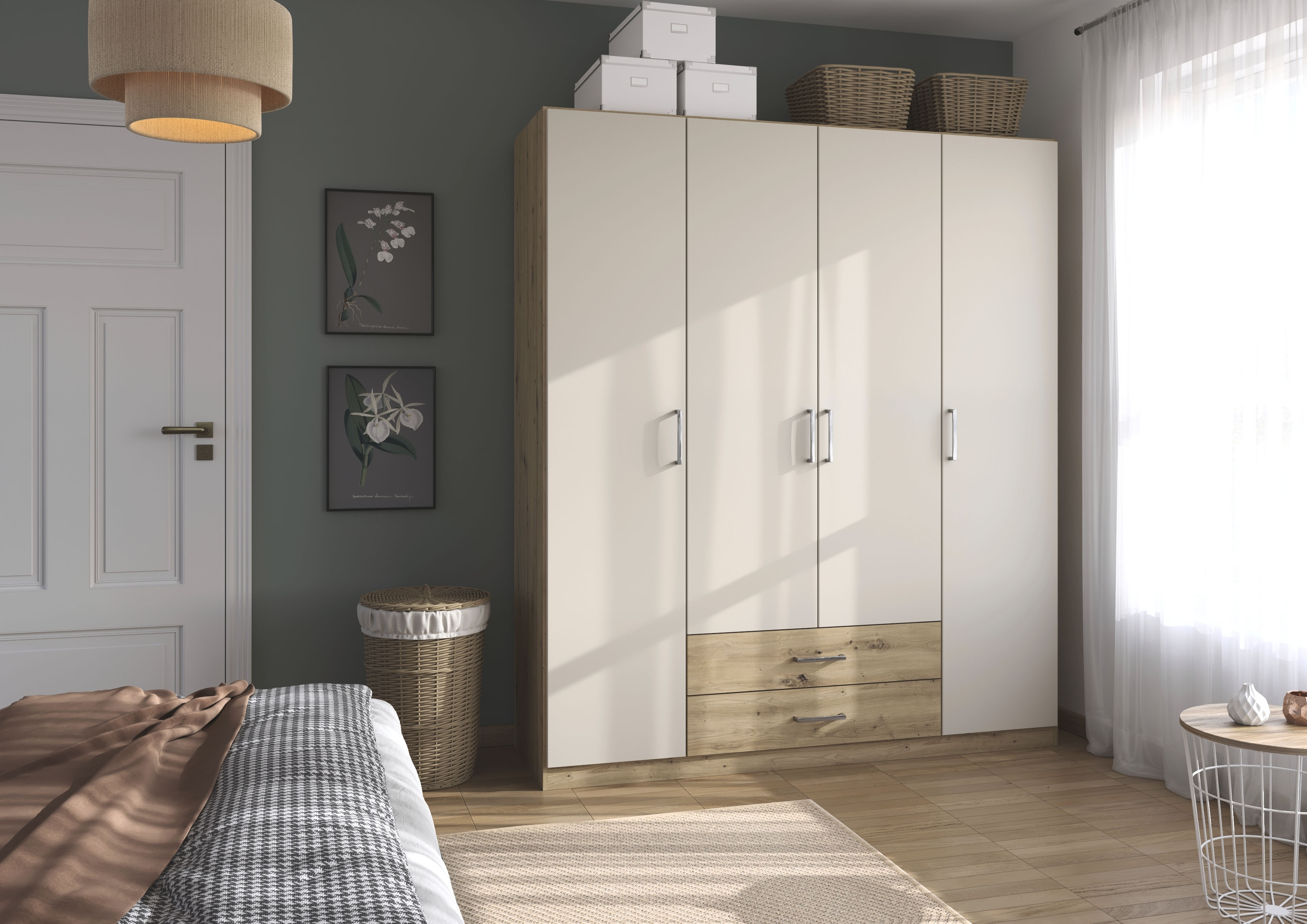 rauch Drehtürenschrank "Kleiderschrank Garderobe GAMMA Breiten 181 cm" in 3 Ausstattungen BASIC/CLASSIC/PREMIUM (inkl. SOFT-CLOSE-Funktion), mit Schubladen, verschiedene Griff-Varianten TOPSELLER MADE IN GERMANY