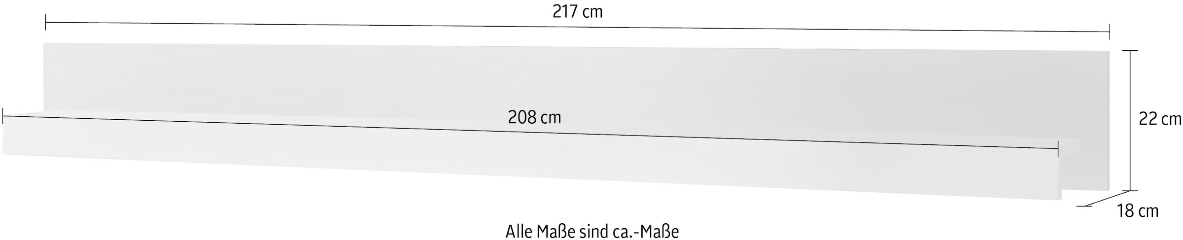 INOSIGN Wandboard »Chester, modernes, zeitloses Wandregal, Wandhalter mit Stauraum«, (1 St.), vielseitig einsetzbares Hängeregel, 217 cm breit, Weiß Matt