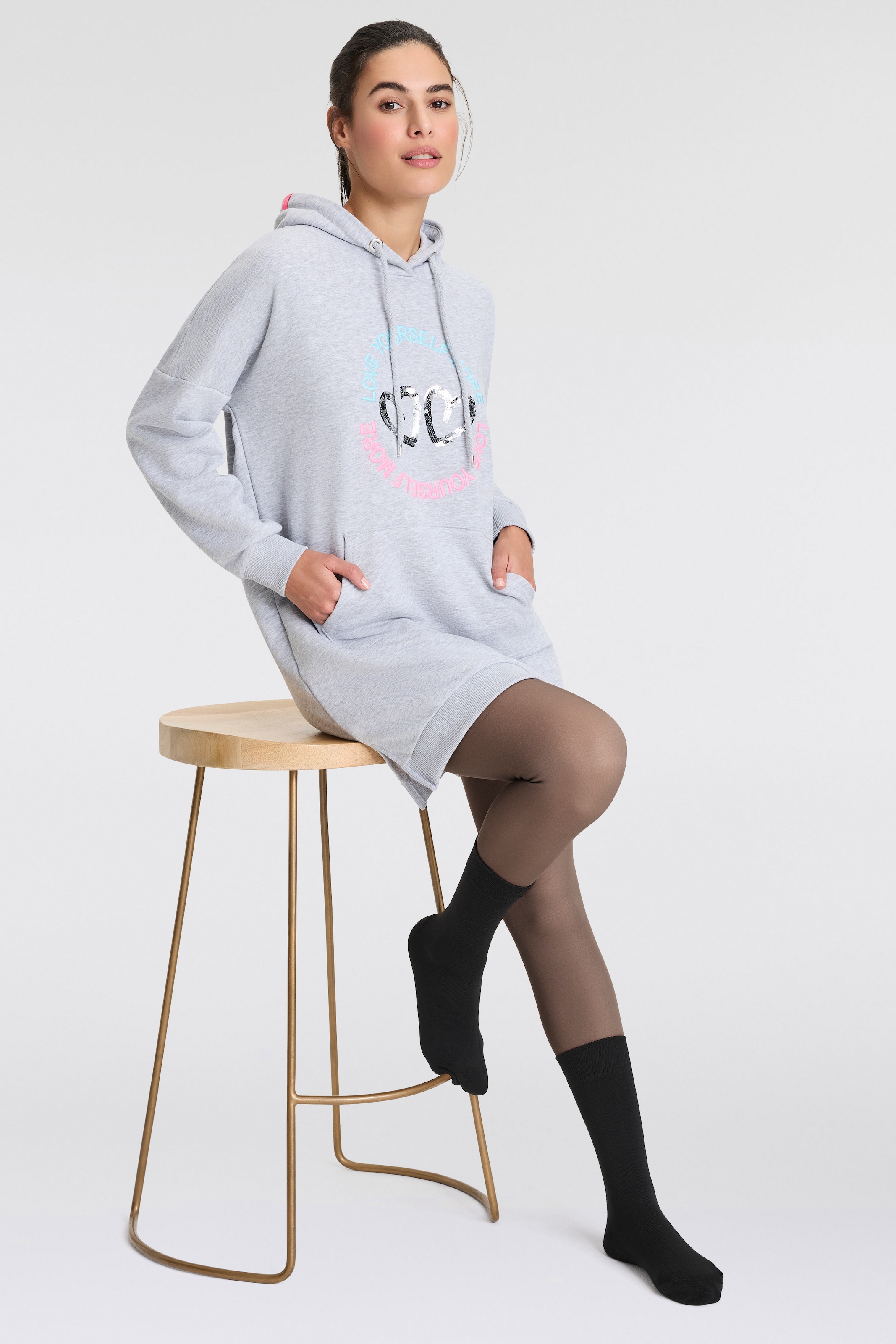 Zwillingsherz Sweatkleid ""Love Yourself More"", mit Kapuze, Taschen, Front günstig online kaufen