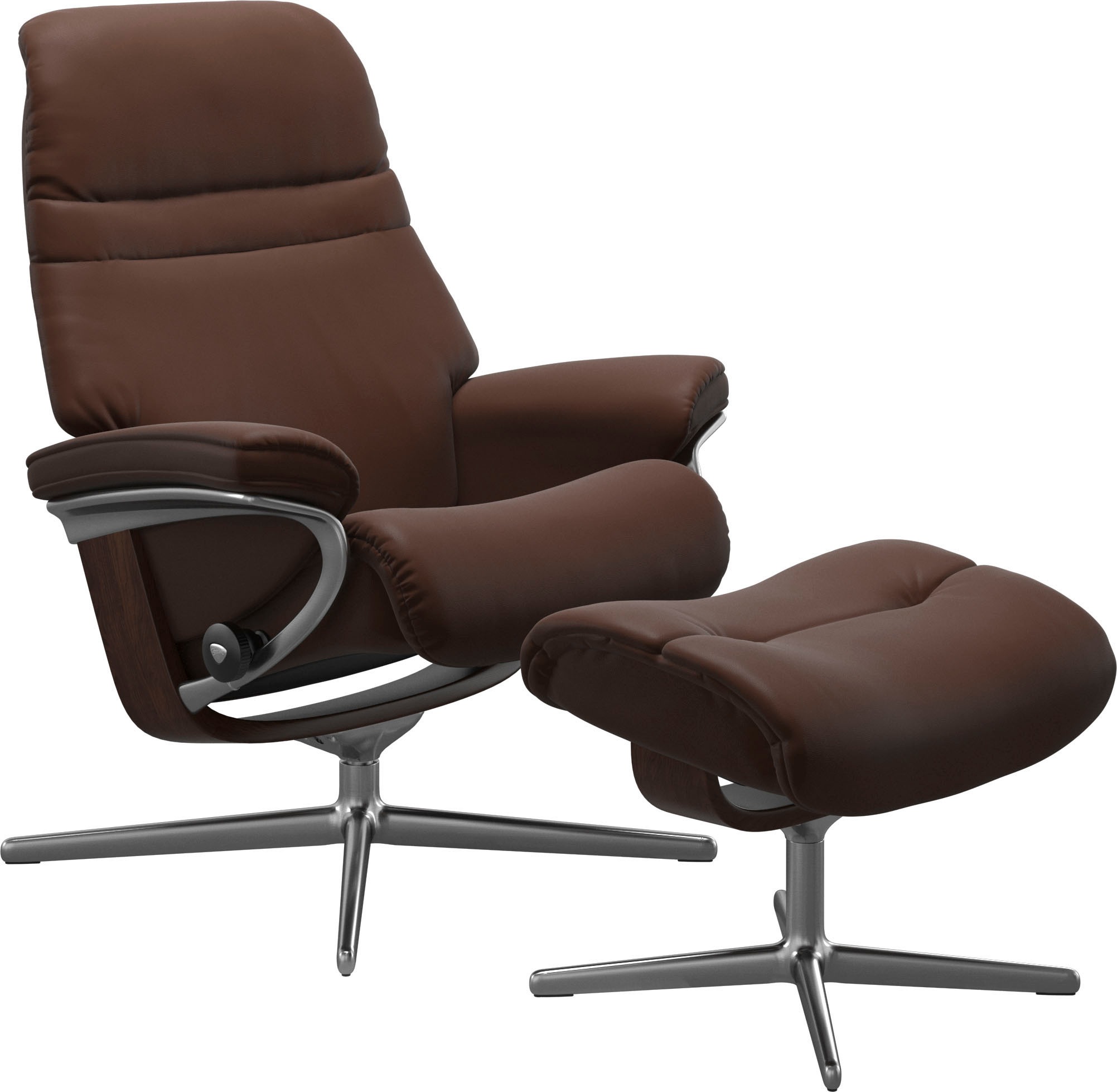 Stressless® Relaxsessel »Sunrise«, (Set, Relaxsessel mit Hocker), mit Hocker, mit Cross Base, Größe S, M & L, Holzakzent Braun