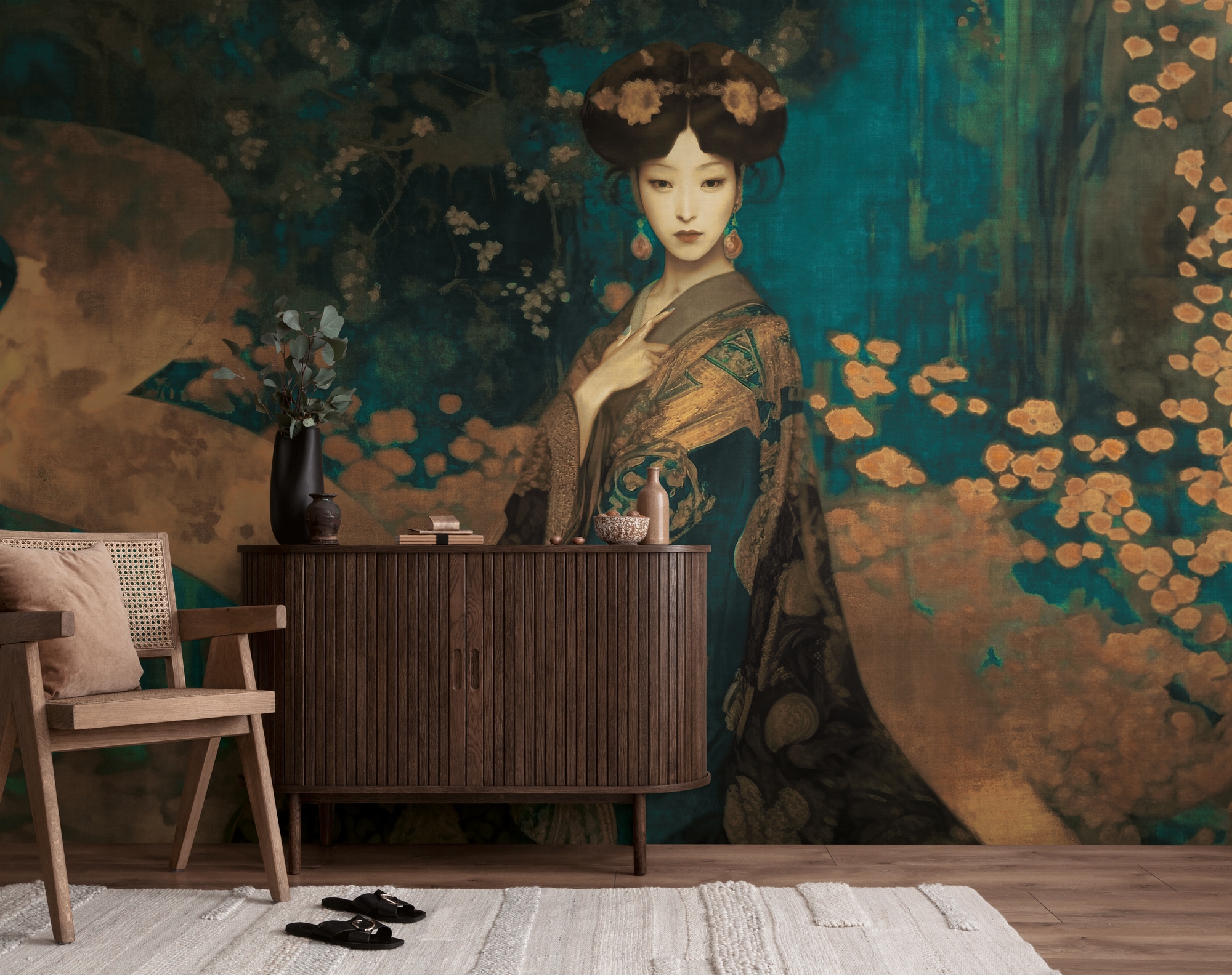 living walls Fototapete "The Wall 4 Eyecatcher – Asiatisches Frauenporträt Vlies-Fototapete" botanisch floral matt leicht strukturiert Asiatisches Frauenporträt mit ausdrucksstarker Wirkung