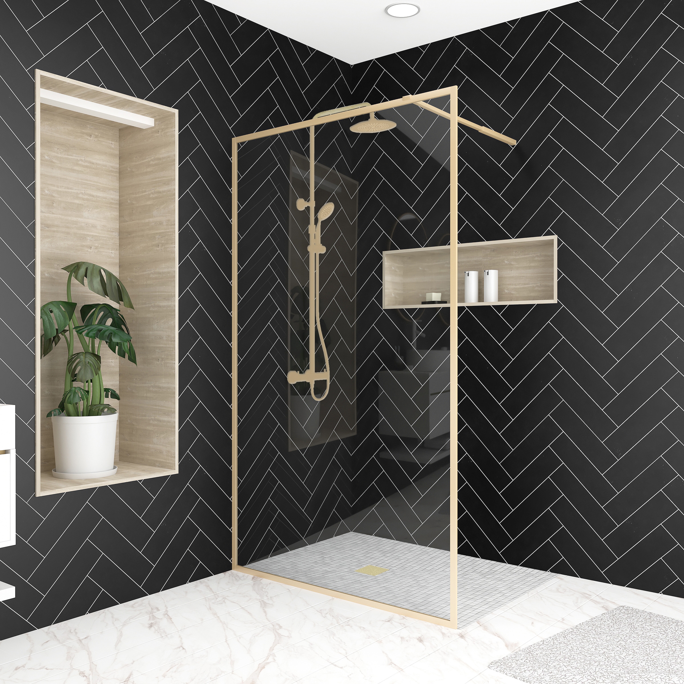 Marwell Walk-in-Dusche »Golden Frame«, mit ausziehbarem Haltearm, Aluminiumrahmen in...