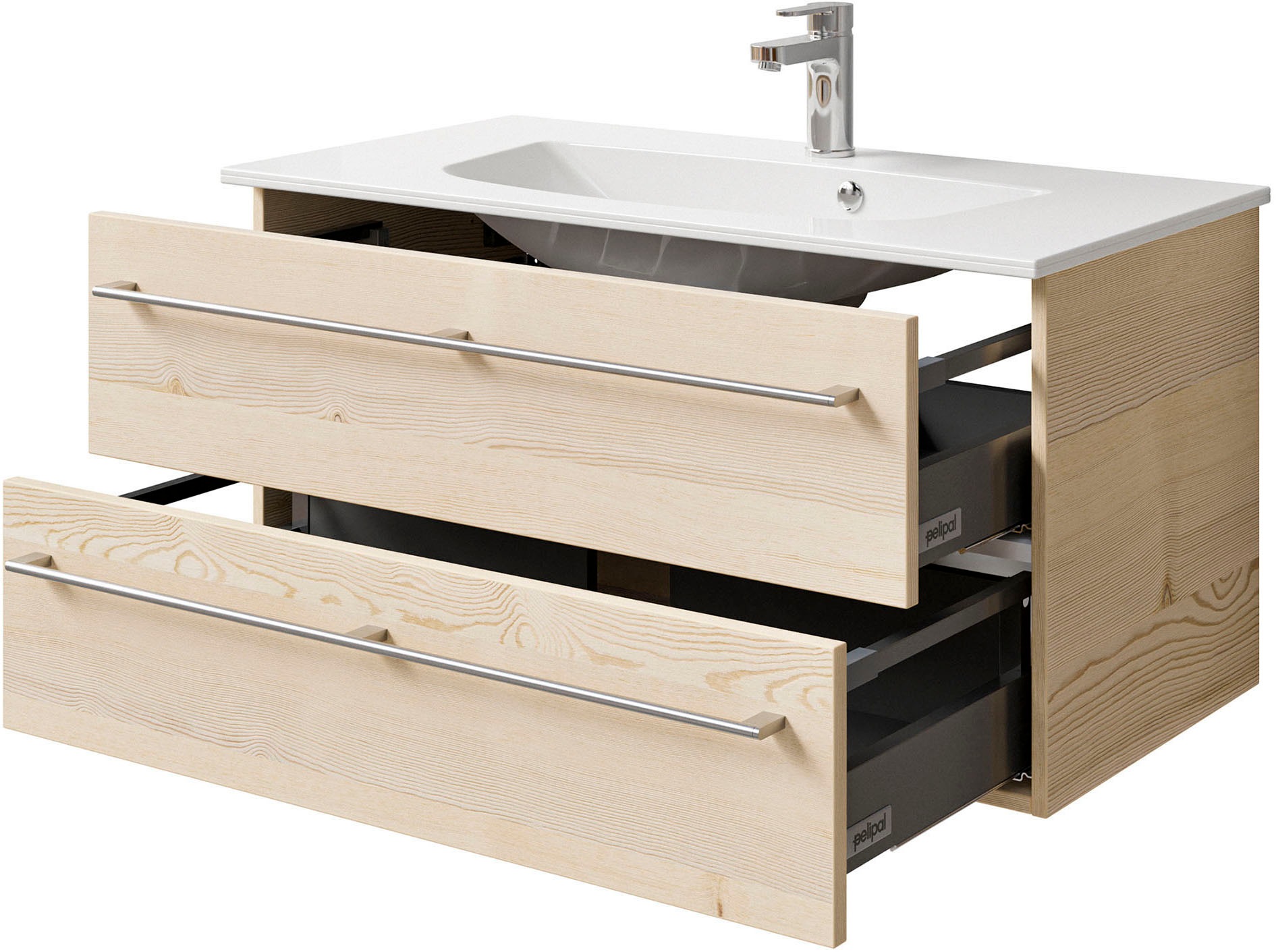 Saphir Waschtisch »Serie 6025 Mineralmarmor-Waschtisch mit Unterschrank, 97 cm breit«, Waschplatz mit 2 Schubladen, hängend, verschiedene Ausführungen