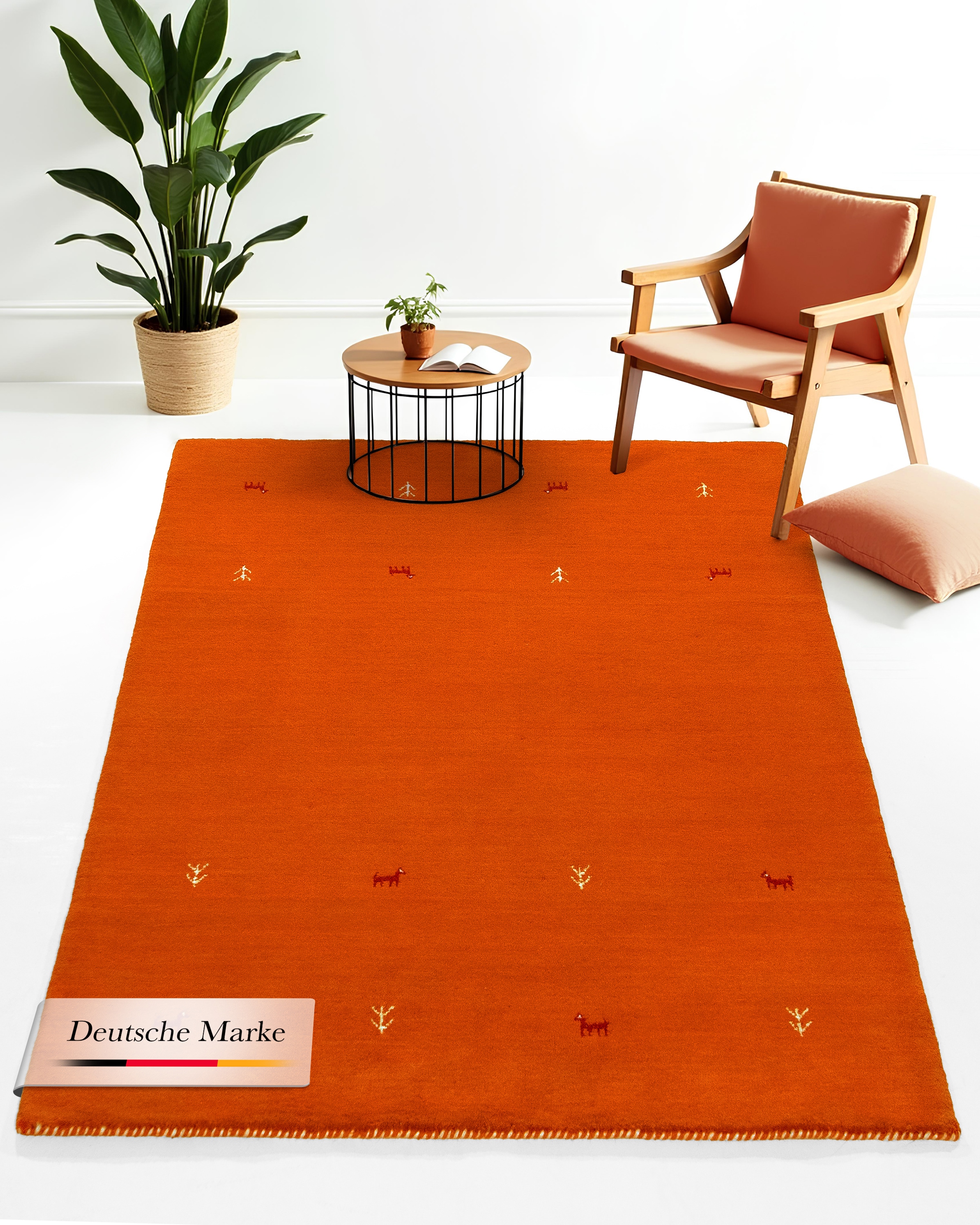 Wollteppich CARPETFINE "Gabbeh Uni, auch als Läufer und Rund erhältlich", orange, B:200cm H:15mm L:290cm, Wolle, Teppiche, reine Wolle, handgewebt, Gabbeh Loom Tiermotiv, große Farbauswahl