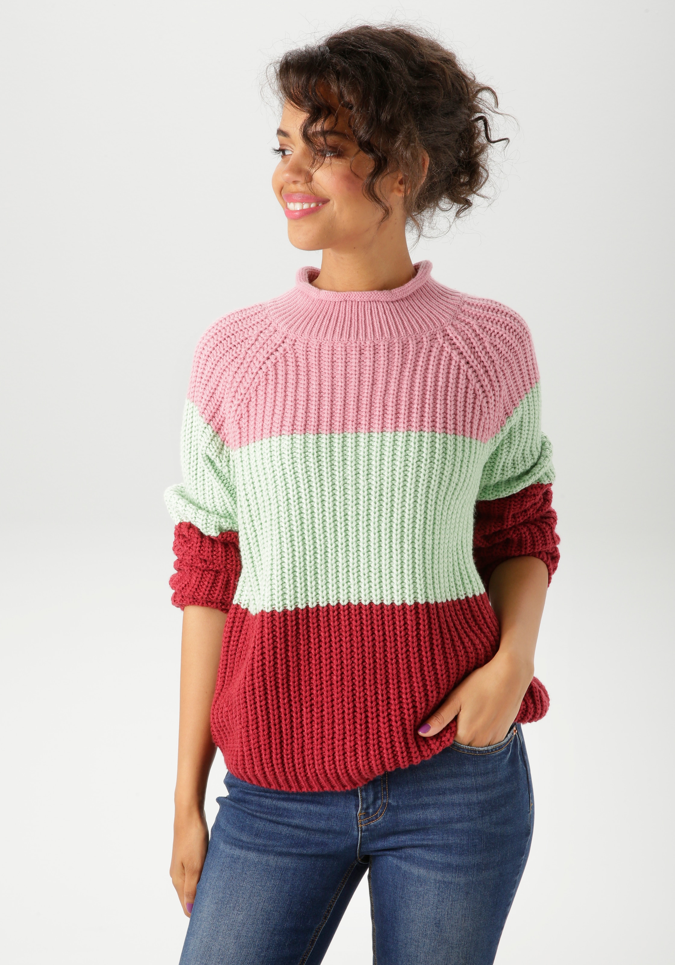 Aniston CASUAL Strickpullover im trendfarbigen Color-Blocking günstig online kaufen
