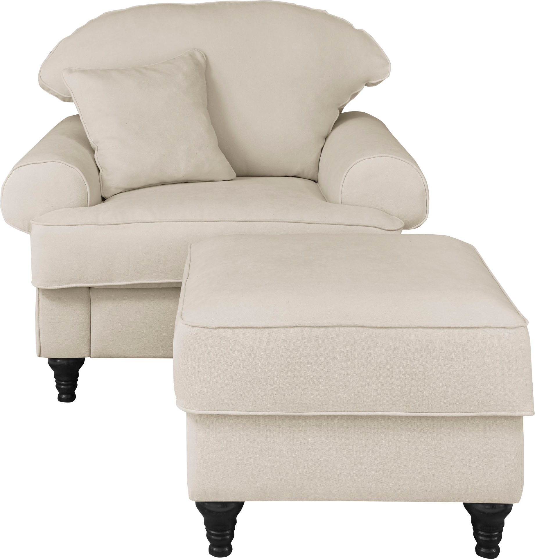 OTTO home Sessel "Westminster, Set in hochwertigem Microfaserbezug, 5 Farben verfügbar" Set, 1Sessel, 1 Hocker, 2 Stk. tlg. Enthält Sessel & Hocker, Federkern-Polsterung, gedrechselter Fuß