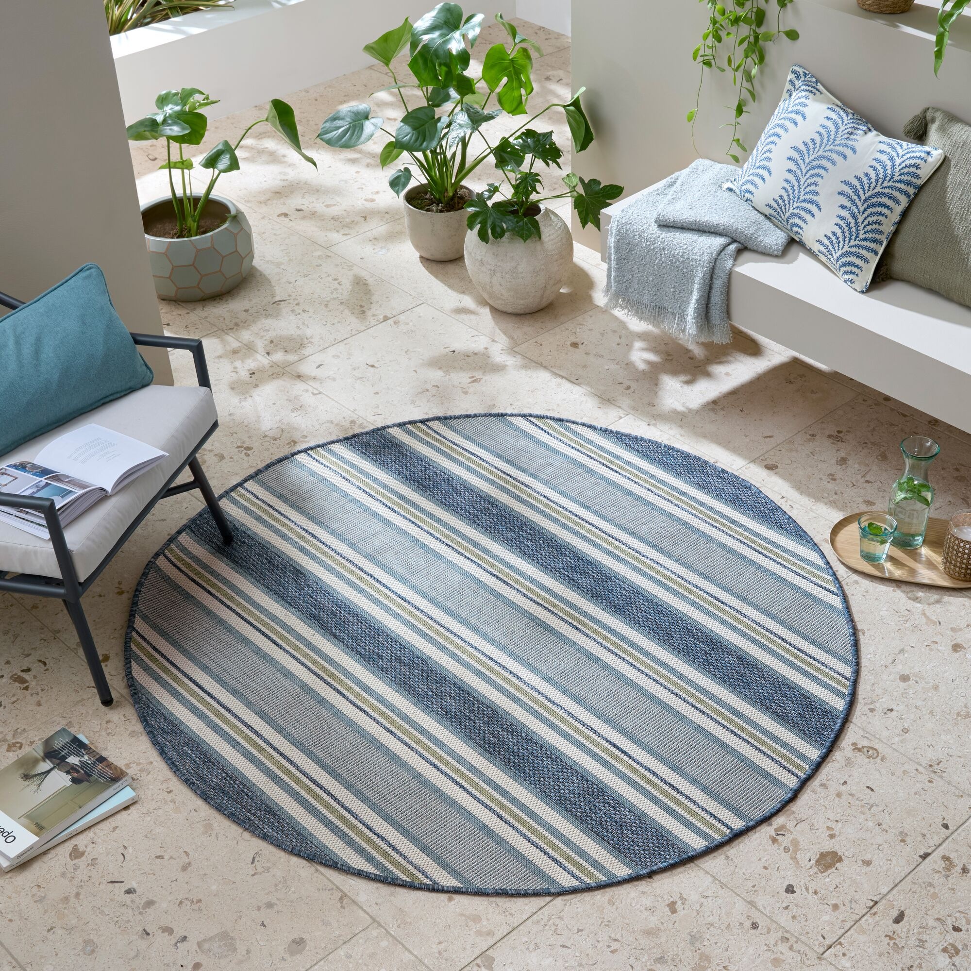 FLAIR RUGS Teppich "Roma Stripe" rund 4 mm Höhe Roma Stripe Indoor Outdoor- günstig online kaufen