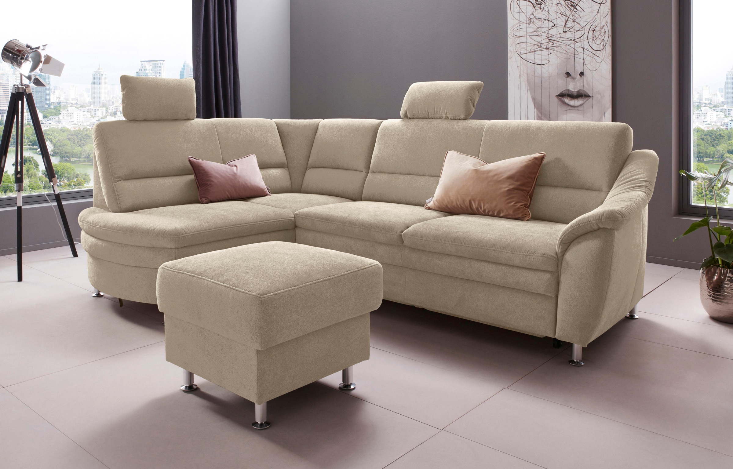 Ecksofa HOME AFFAIRE "Cardoso L-Form", beige, B:250cm H:90cm T:175cm, Struktur imprägniert (100% Polyester);Luxus-Microfaser ALTARA NUBUCK (100% Polyester);Struktur (52% Polyester, 35% Polyacryl, 13% Baumwolle);Luxus-Microfaser weich (90% Polyester, 10% P 7