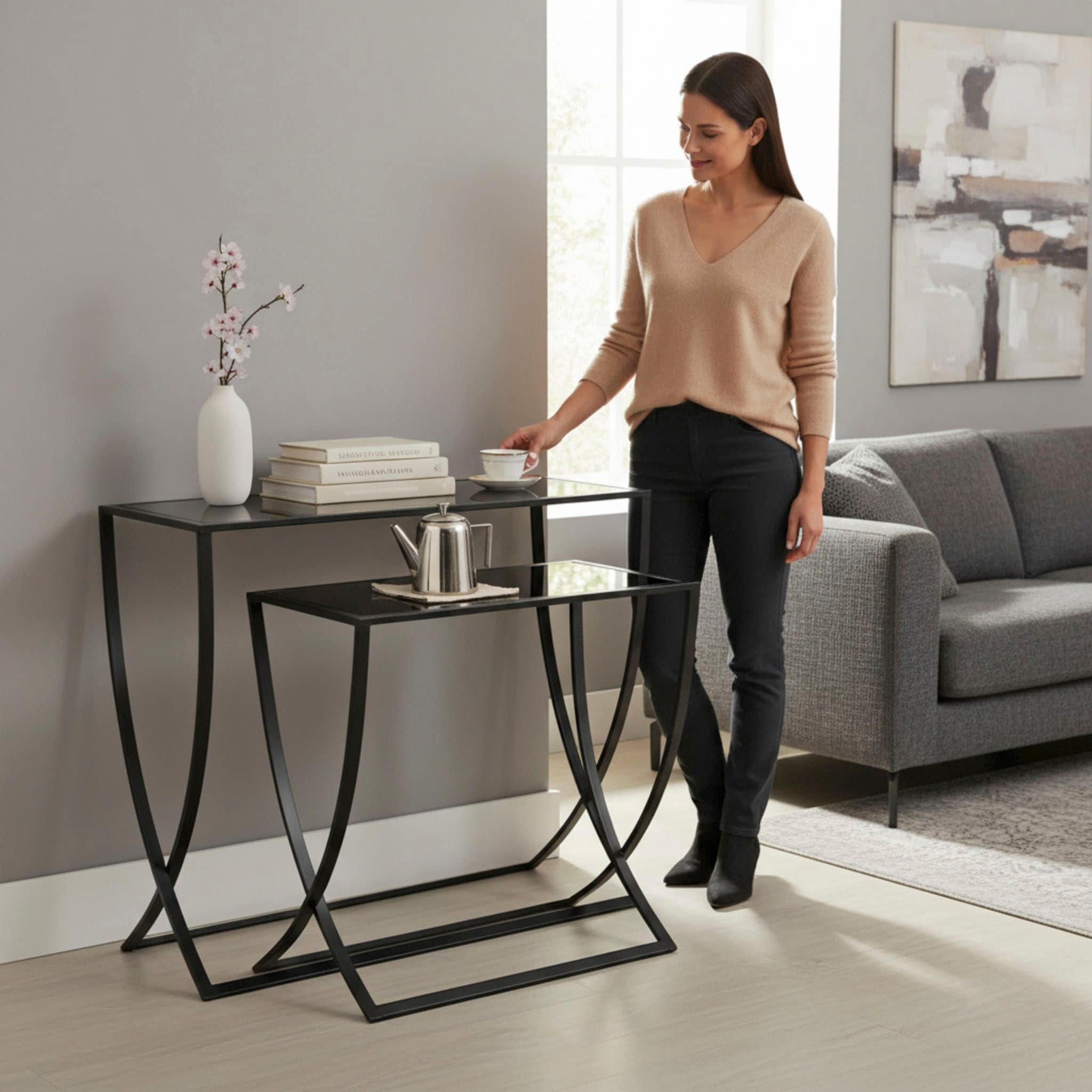 HAKU Beistelltisch »Sofatisch, Wohnzimmertisch« Set, 2er Set, 2 Stk. tlg. rechteckig - aus Metall Schwarz B/T/H 60/30/55 und 80/30/65 cm