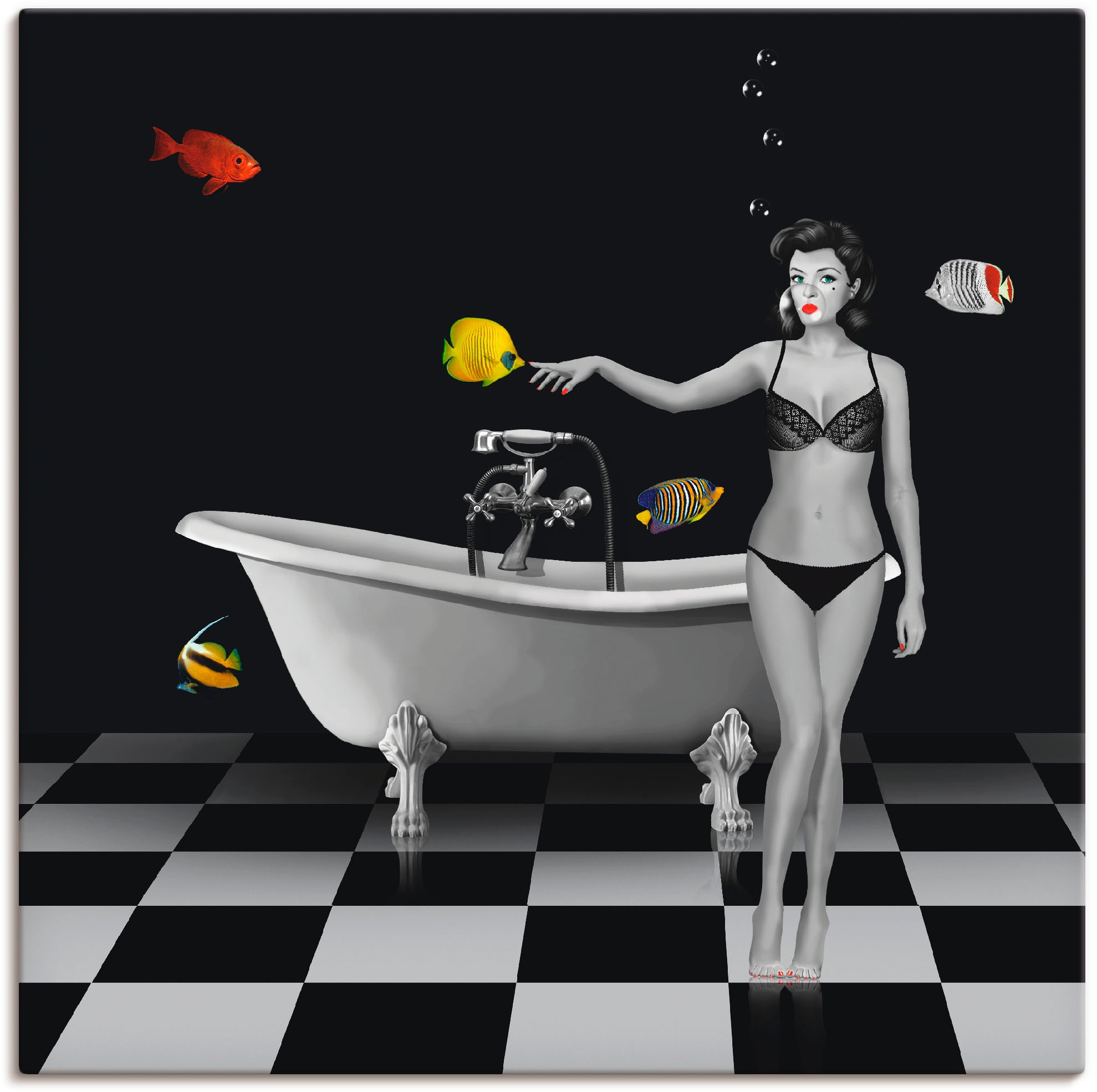 Artland Wandbild "Ein Badezimmer für Fische" Frau 1 Stk. tlg. als Alubild, Leinwandbild in verschied. Größen