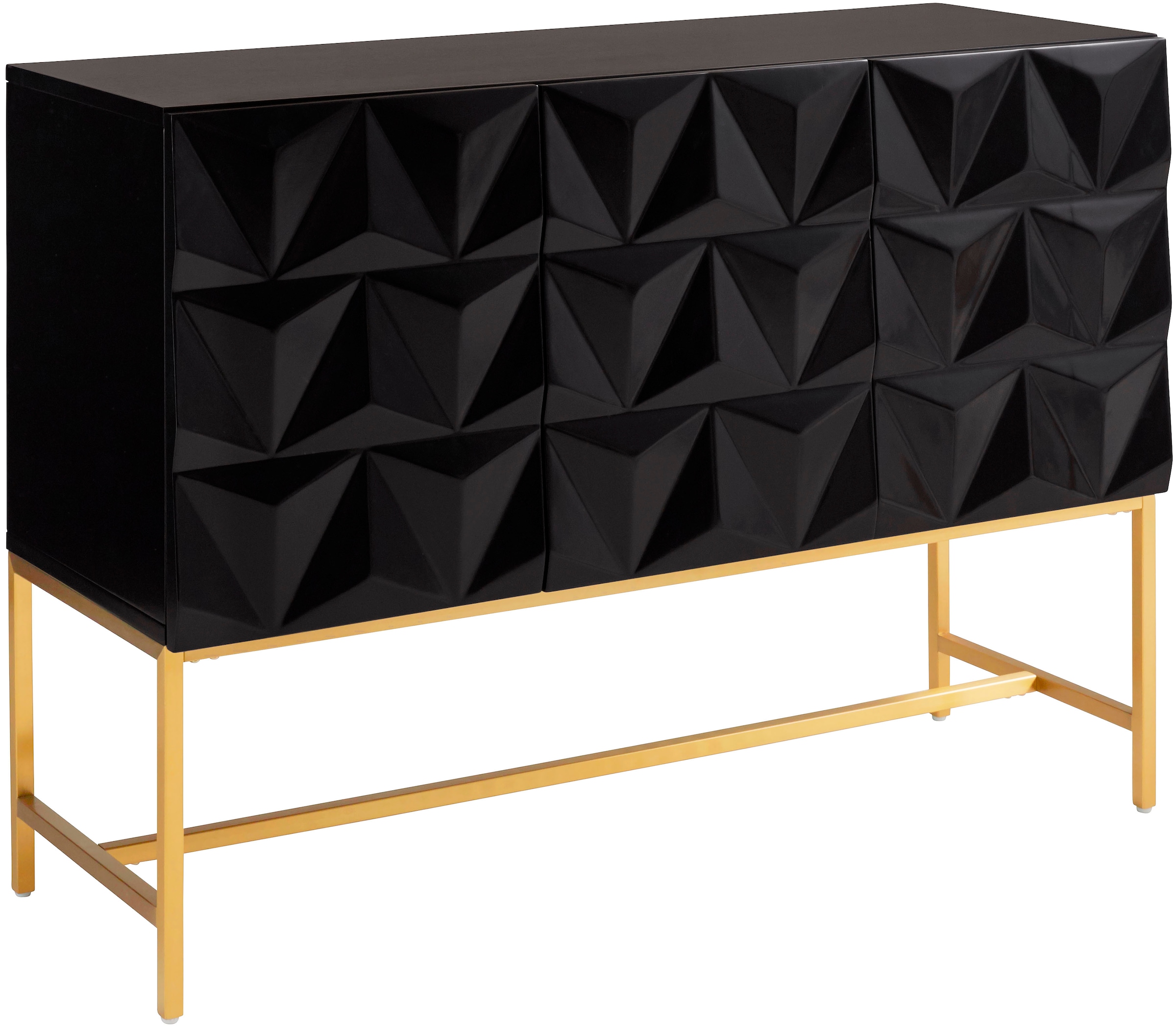 Leonique Sideboard "Rovuma", in 3D-Optik und goldfarbenem Metallgestell günstig online kaufen