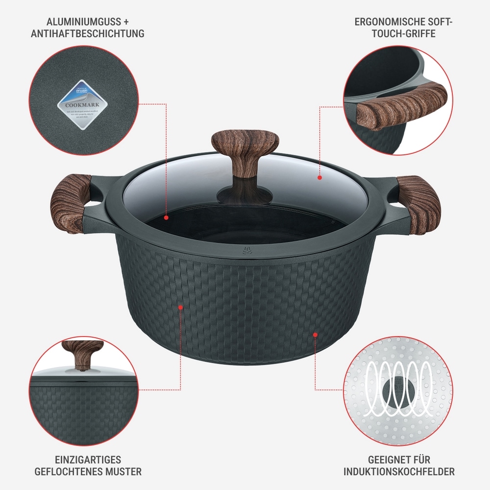 RESTO Kitchenware Bratentopf »Ran, Kochtopf antihaftbeschichtet und spülmaschinenfest«, Aluminiumguss, (2 tlg.), Geeignet für alle Herdarten, auch Induktion, im Geschenkkarton