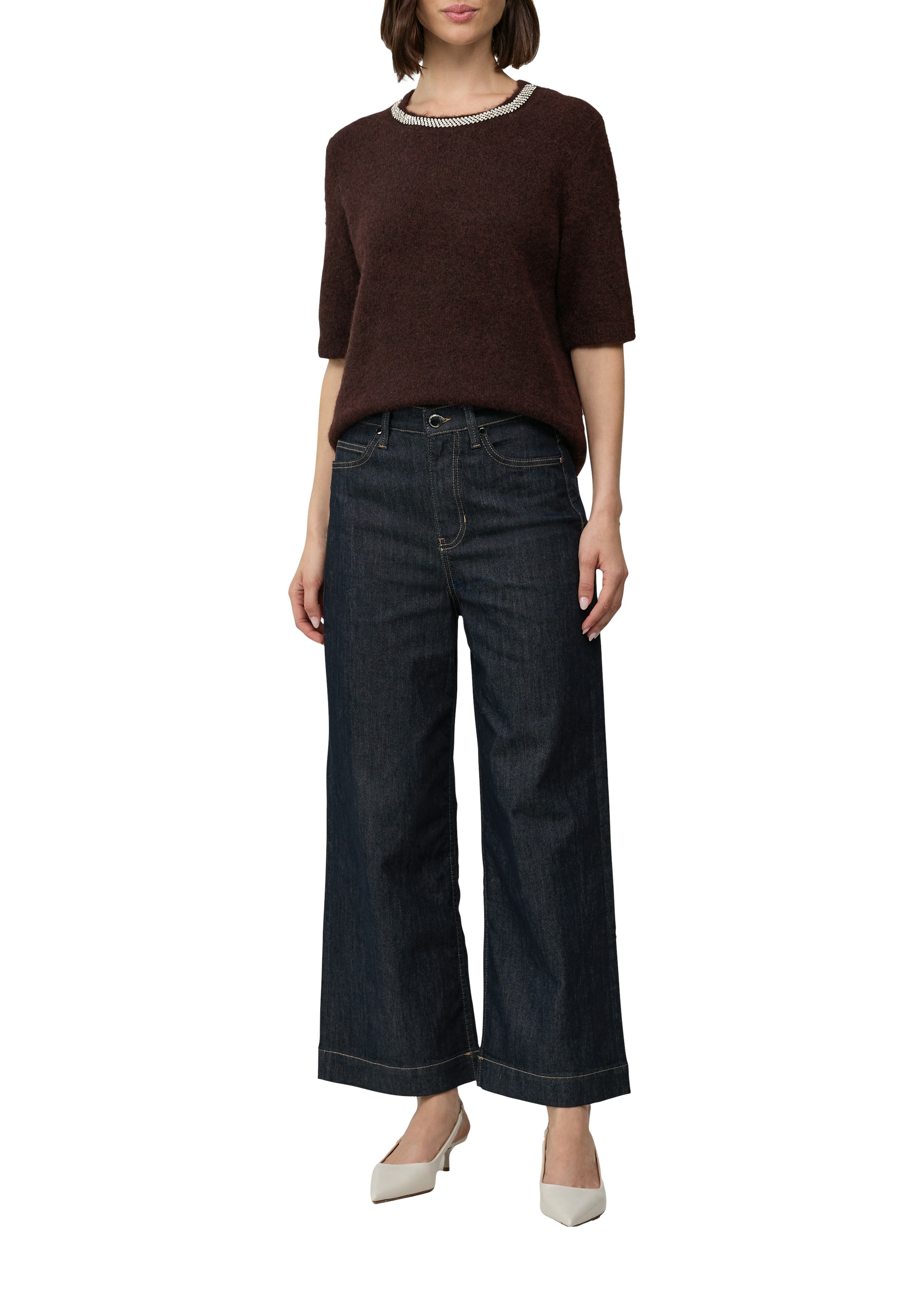 s.Oliver BLACK LABEL Strickpullover halbarm, mit Glitzersteinen besetzter R günstig online kaufen