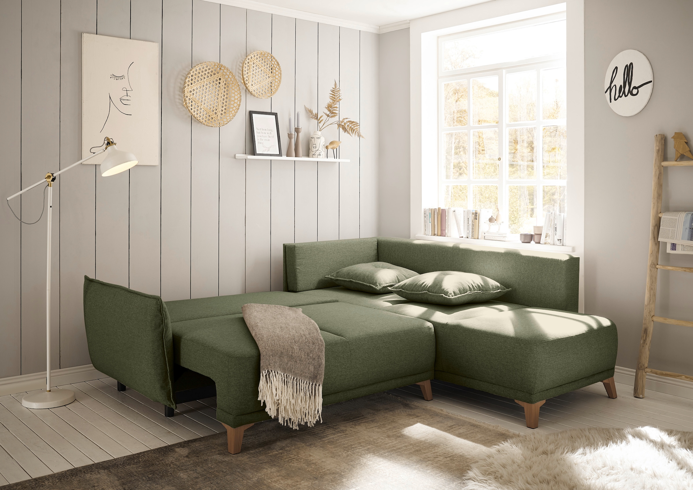 im mit Ecksofa BAUR Raum DESIGN »Pamplona«, Rücken- Bettfunktion, Zierkissen, frei ED EXCITING | und Bettkasten, kaufen