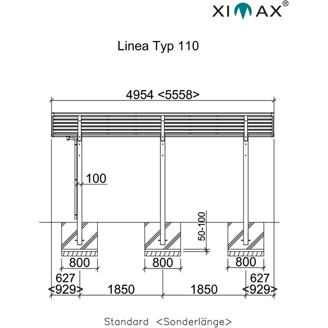 Ximax Einzelcarport »Linea Typ 110 Sonderlänge/Breite XS-Edelstahl-Look«,  Aluminium, 227 cm, edelstahlfarben, Aluminium per Rechnung | BAUR