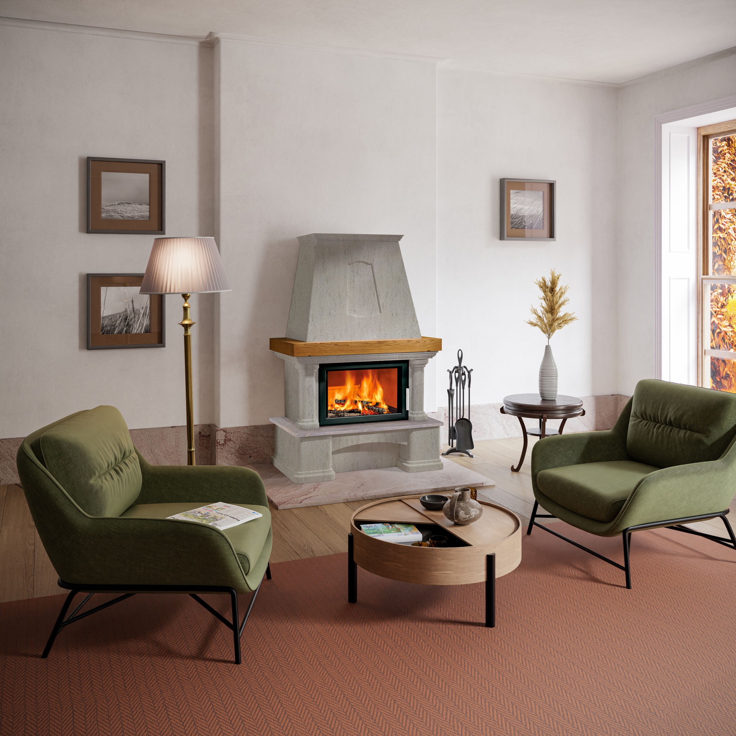 Haas + Sohn Kaminbausätze »GENF-III Quarzit Mocca Creme mit KOMFORT-IV=« Set, 