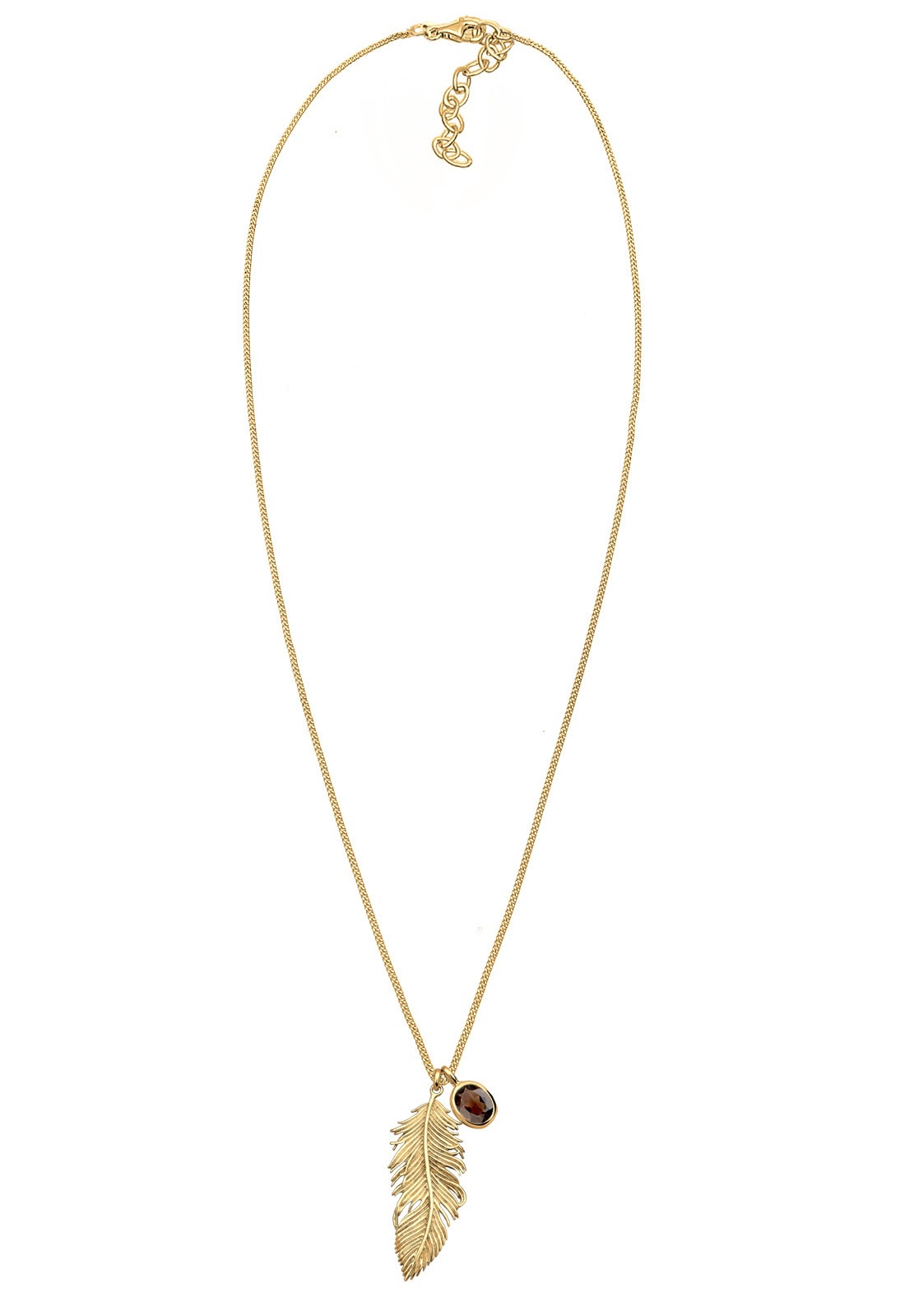 Elli Kette mit Anhänger »Feder Quarz Braun 925 Sterling Silber vergoldet«