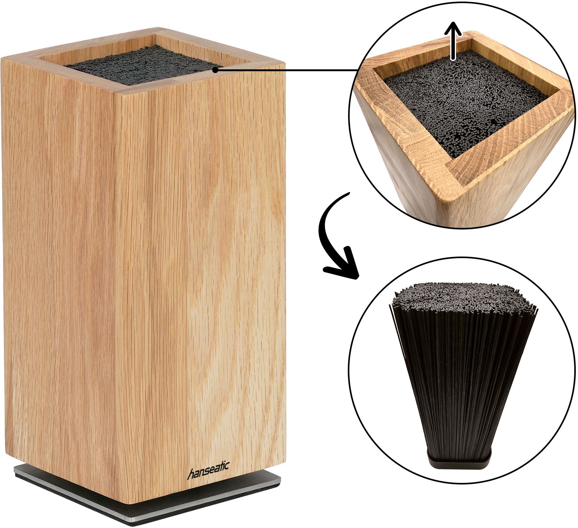 Hanseatic Magnet-Messerblock »hanseatic PREMIUM, aus Holz, Messerblock Set, 6-tlg.« 6 Stk. elegantes Design, herausnehmbarer Borsteneinsatz, 360-Grad-drehbar