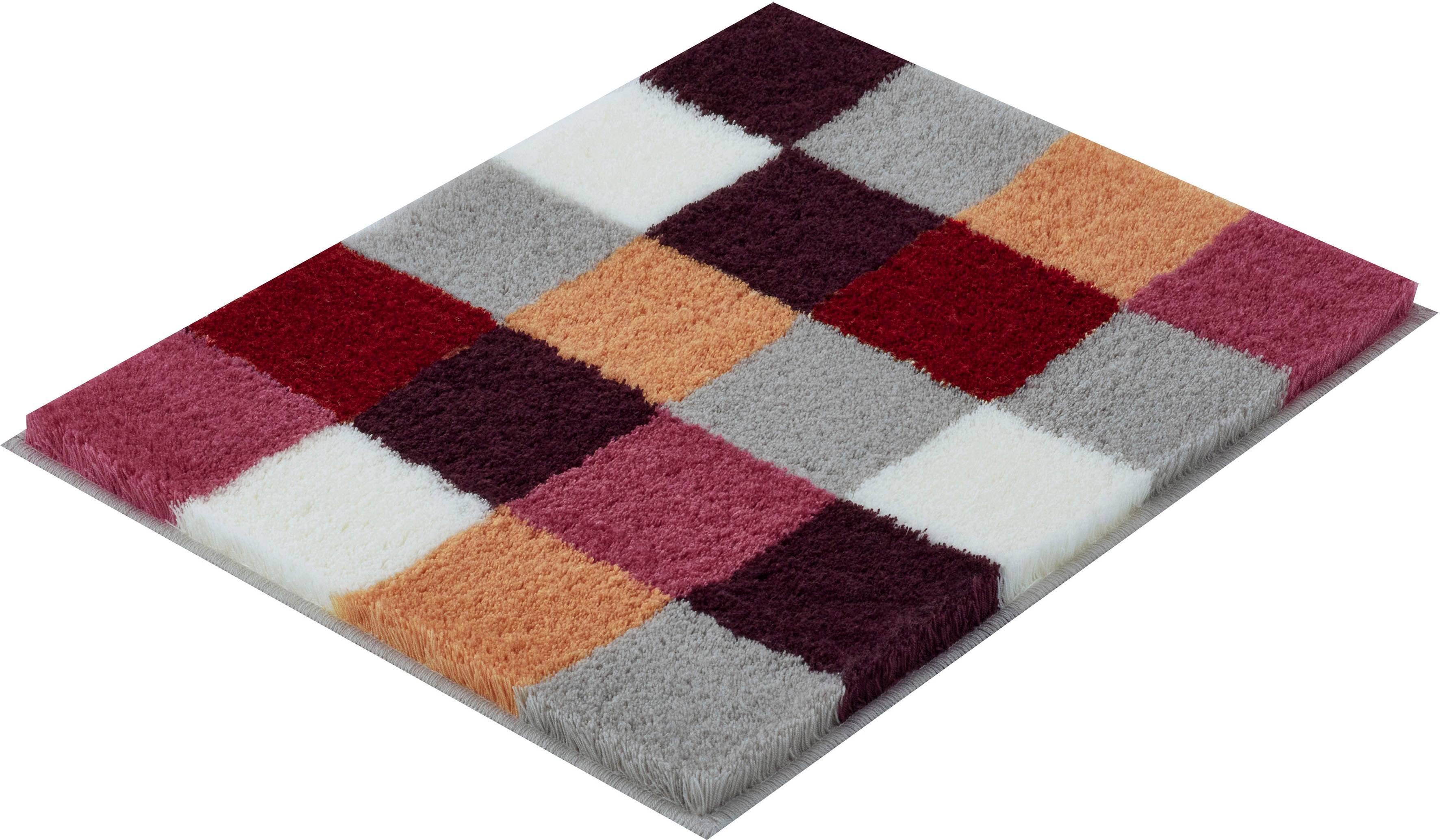 Kleine Wolke Badematte "Caro, Badvorleger, Badezimmer Teppich" Höhe 25 mm rutschhemmend beschichtet fußbodenheizungsgeeignet Badteppich, modernes Karo-Muster, Pastell-Farben, waschbar