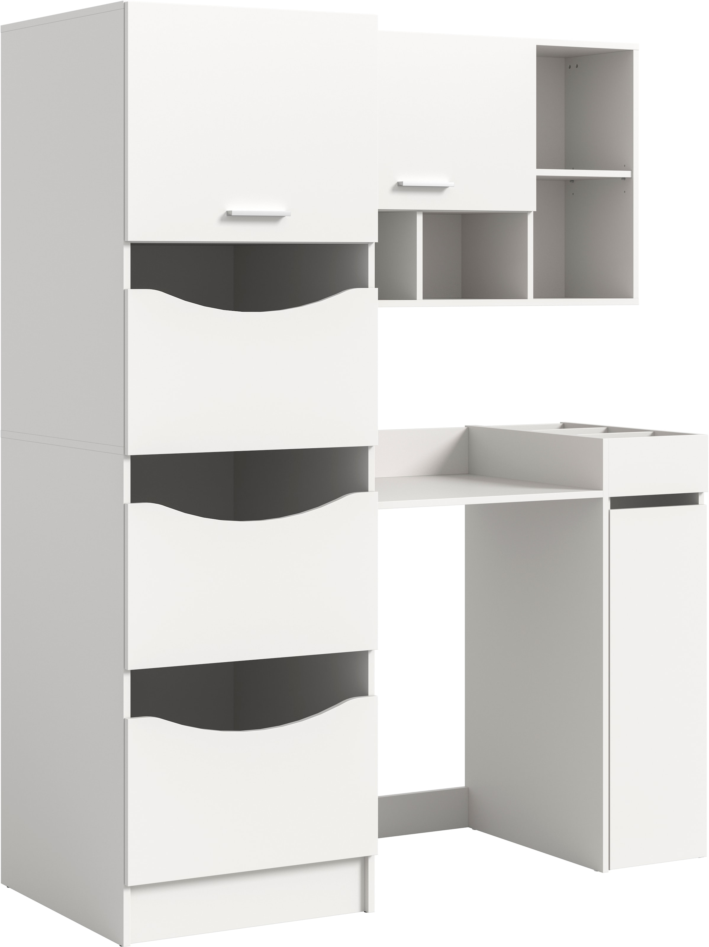 welltime Badmöbel-Set "FALAS, 4-teilig, Hauswirtschaftsraum Set, Breite 126 cm" Set, Wäschschrank, Waschmaschinenumbauschrank, Standregal, Hängeschrank, 4 Stk. tlg.