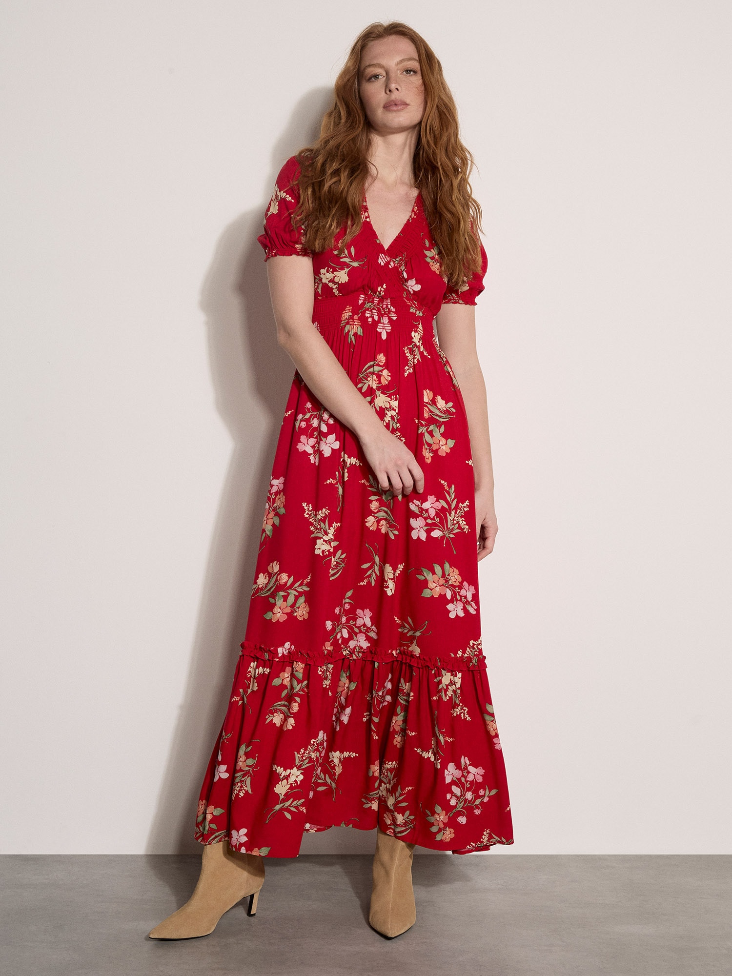 Apricot Maxikleid "Maxikleid in Aquarelloptik" mit Smockdetails