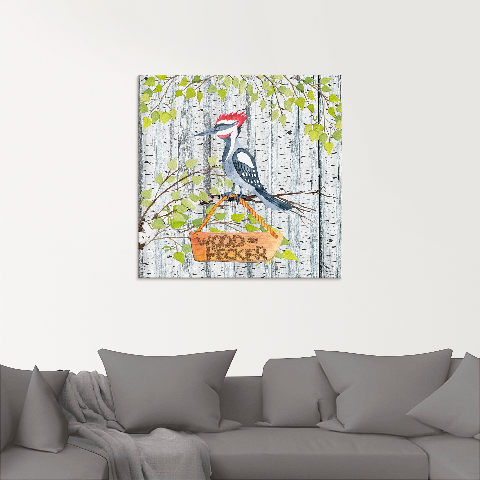 Artland Glasbild »Waldfreunde- der laute Specht«, Tiere, (1 St.), in verschiedenen Größen