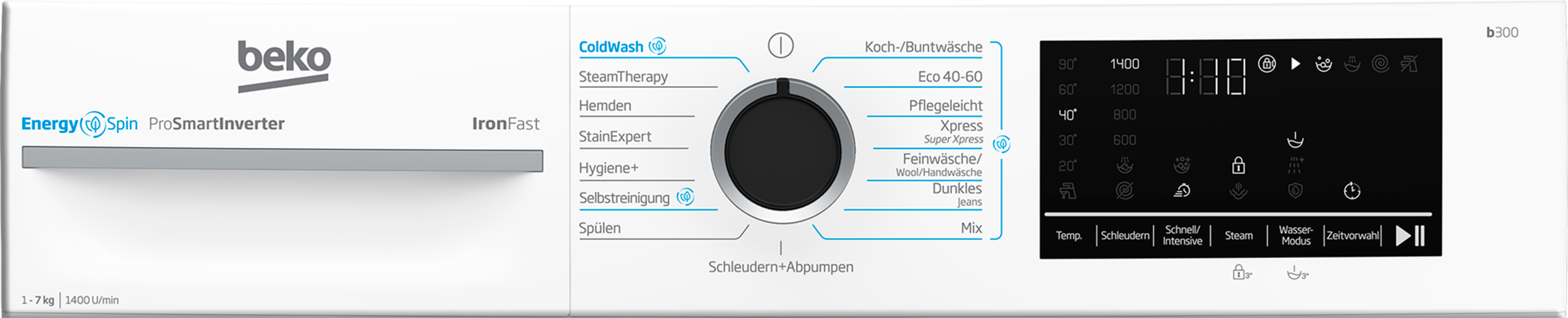 BEKO Waschmaschine »BM3WFU4741N«, 7 kg, 1400 U/min, Waschen mit EnergySpin: Bis zu 35 % Energie sparen – nicht nur in Eco