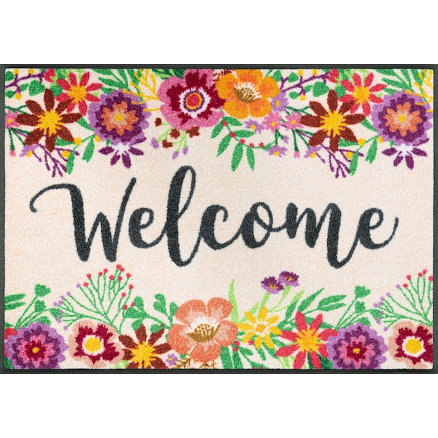 wash+dry by Kleen-Tex Teppich »Welcome Blooming«, rechteckig, Motiv Blumen,  mit Spruch, rutschhemmend, waschbar bestellen | BAUR