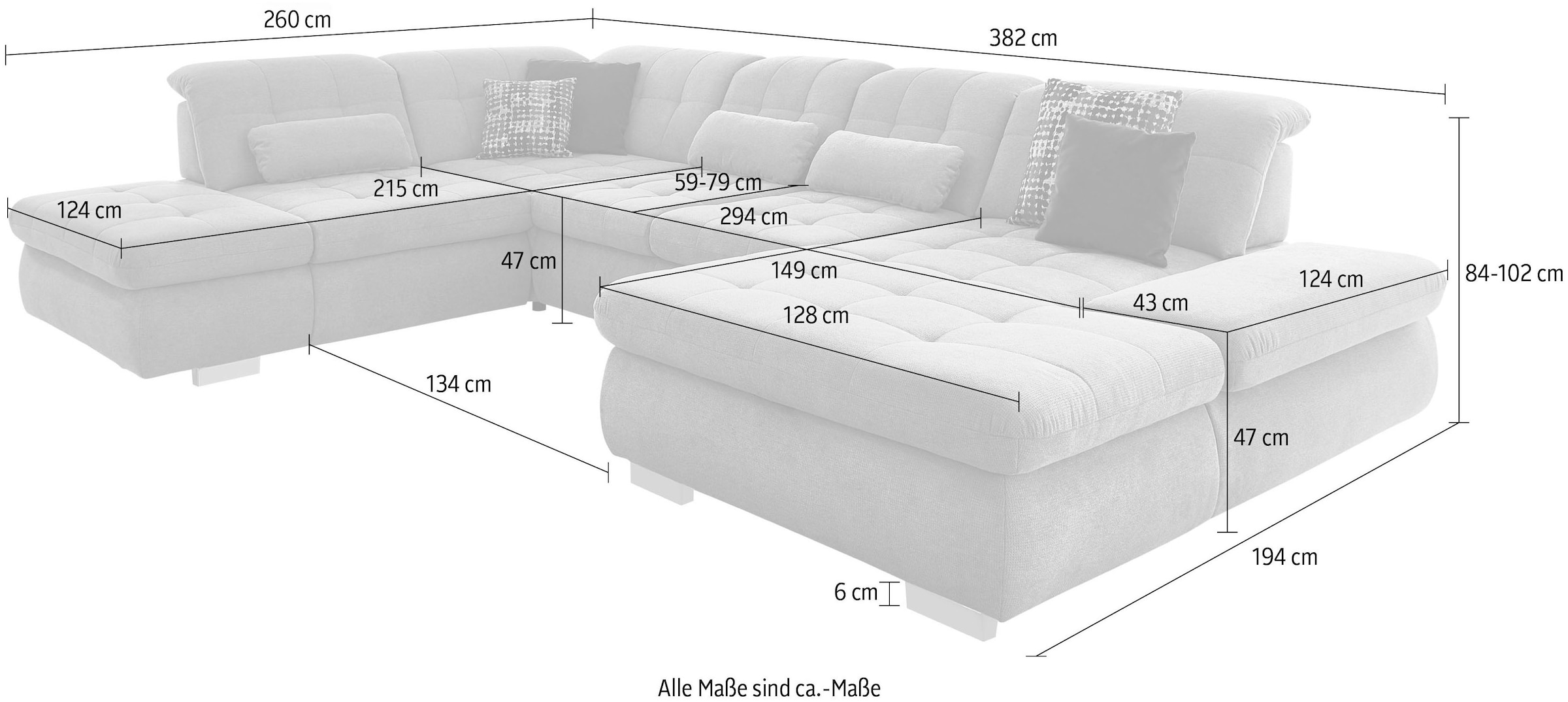 Die PlanBar Wohnlandschaft »MP-IN17004 U-Form, Breite 382 cm, mit Kaltuschaum-Polsterung« inkl. Sitztiefenverstellung, weitere Funktion wählbar
