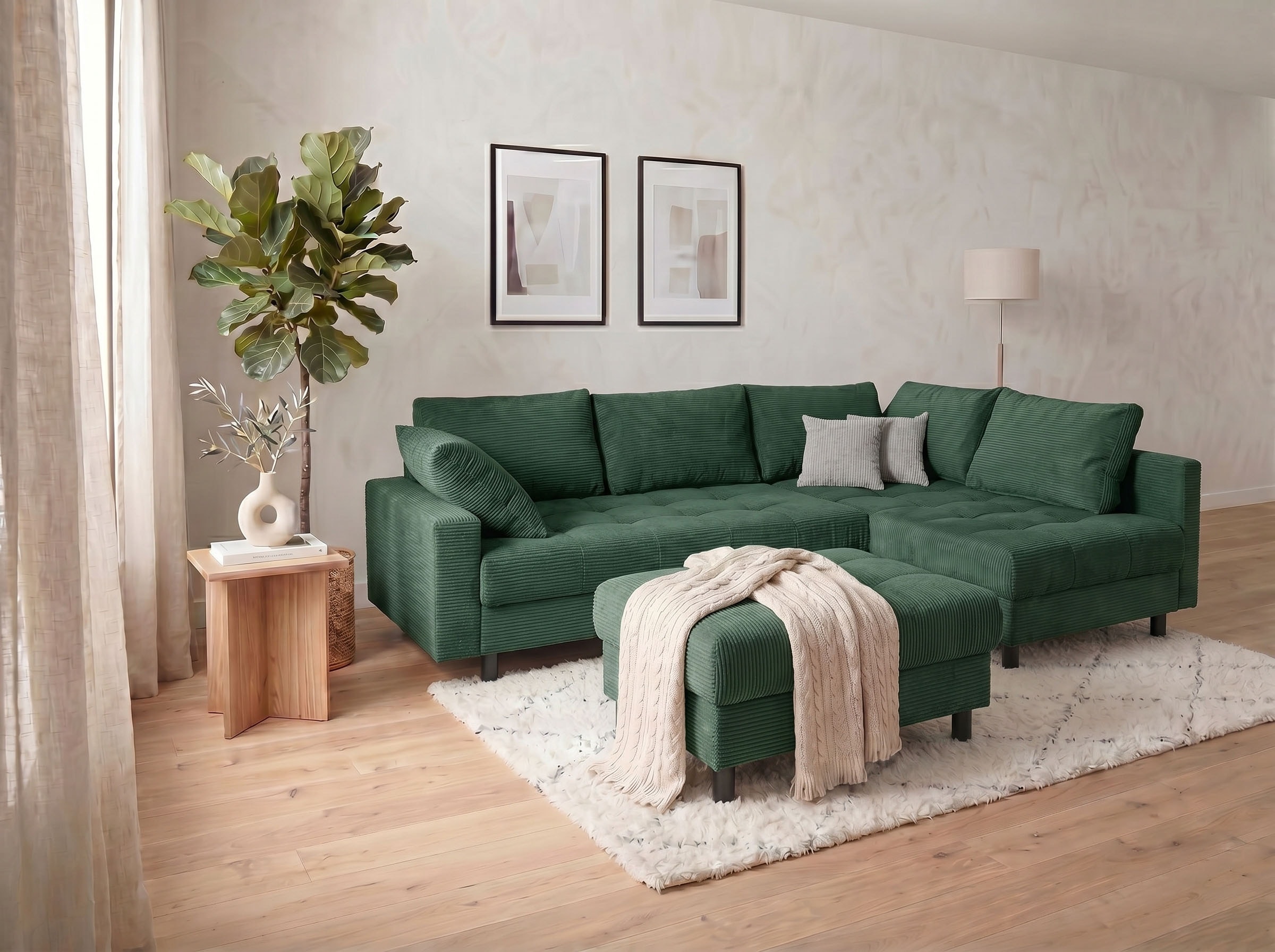 COLLECTION AB "Toni XL L-Form 274 cm Set inkl. Hocker" Set: Sofa & Hocker, 2 Zierkissen, Bonell-Federkern