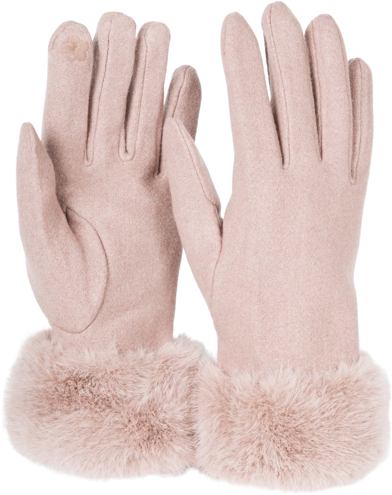 styleBREAKER Fleecehandschuhe "Unifarbene Touchscreen Handschuhe mit Kunstfell" 2 Stk.