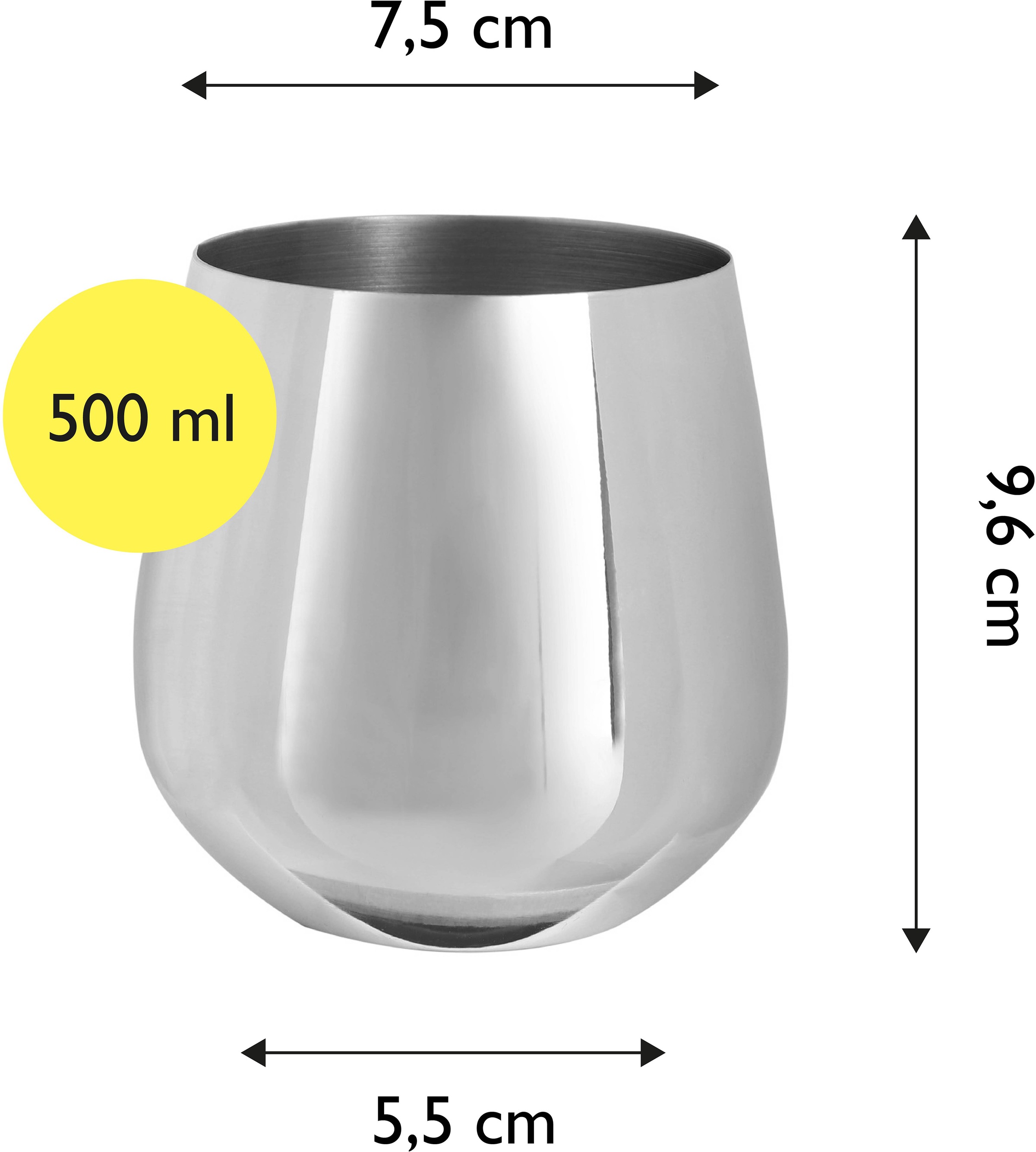ECHTWERK Weinglas, (Set, 6 tlg.), (Wein & Wasserkelch-Set), 500 ml, bruchsicher, stiellos, 10 x 9,5 cm