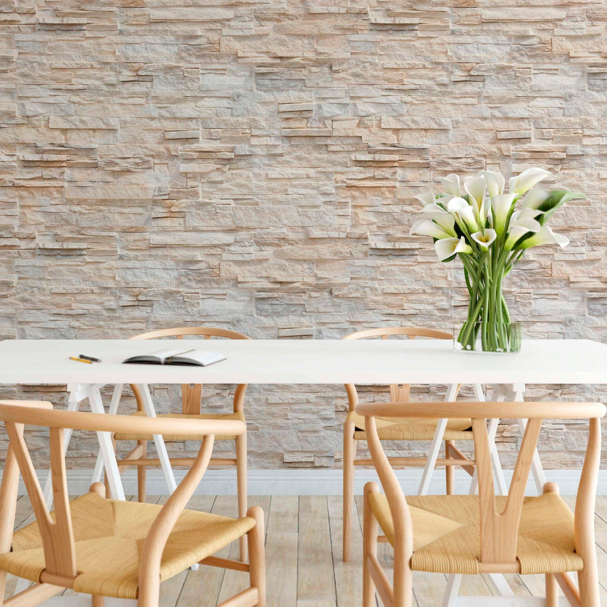 living walls Fototapete »Naturstein Steinmauer«, Motiv-abstrakt-naturalistisch, Stein Tapete Natur Tapeten Wohnzimmer Schlafzimmer Küche Natur modern