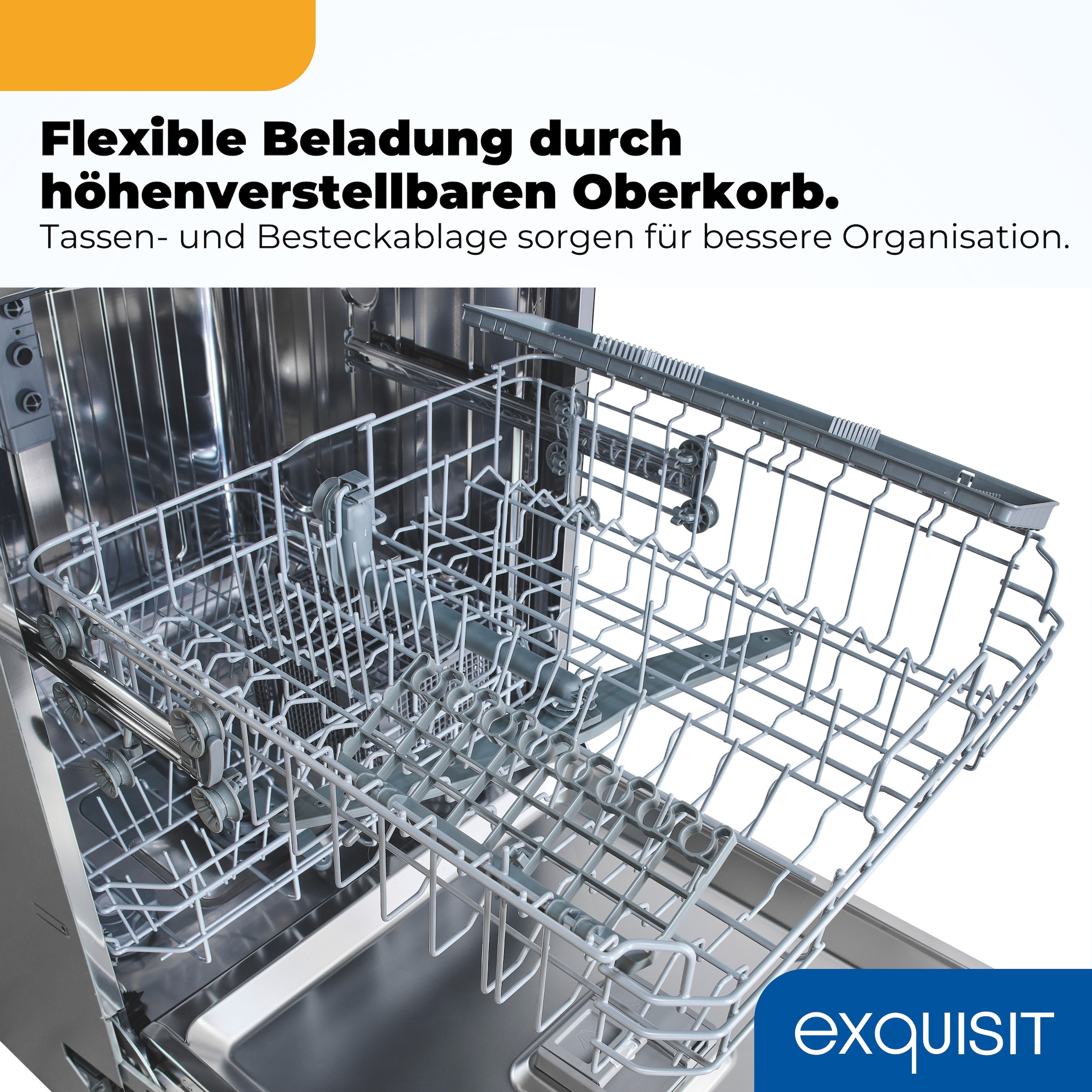 exquisit vollintegrierbarer Geschirrspüler 1014 »EGSP1014-E-450D schwarz« 11,9 l 14 tlg. Maßgedecke 14 Maßgedecke & flüsterleise 49 dB – stark und angenehm ruhig