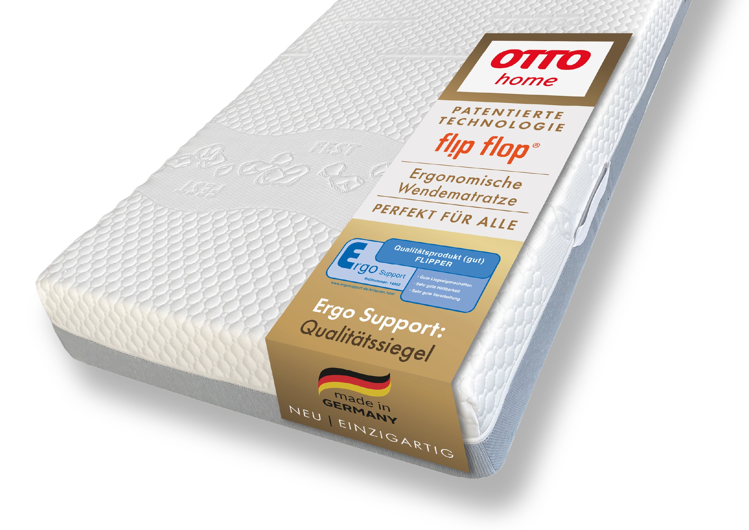 Hybridschaum-Matratze OTTO HOME "NEUHEIT, PREMIUM Flipper, 90x200, 140x200 cm, langlebige Qual. RG 39", weiß, B:160cm H:25cm L:200cm, Bezug: 100% Polyester, Matratzen, vier unterschiedlich feste Liegeseiten, in H2+3/H3+4/H4+H5, wendbar