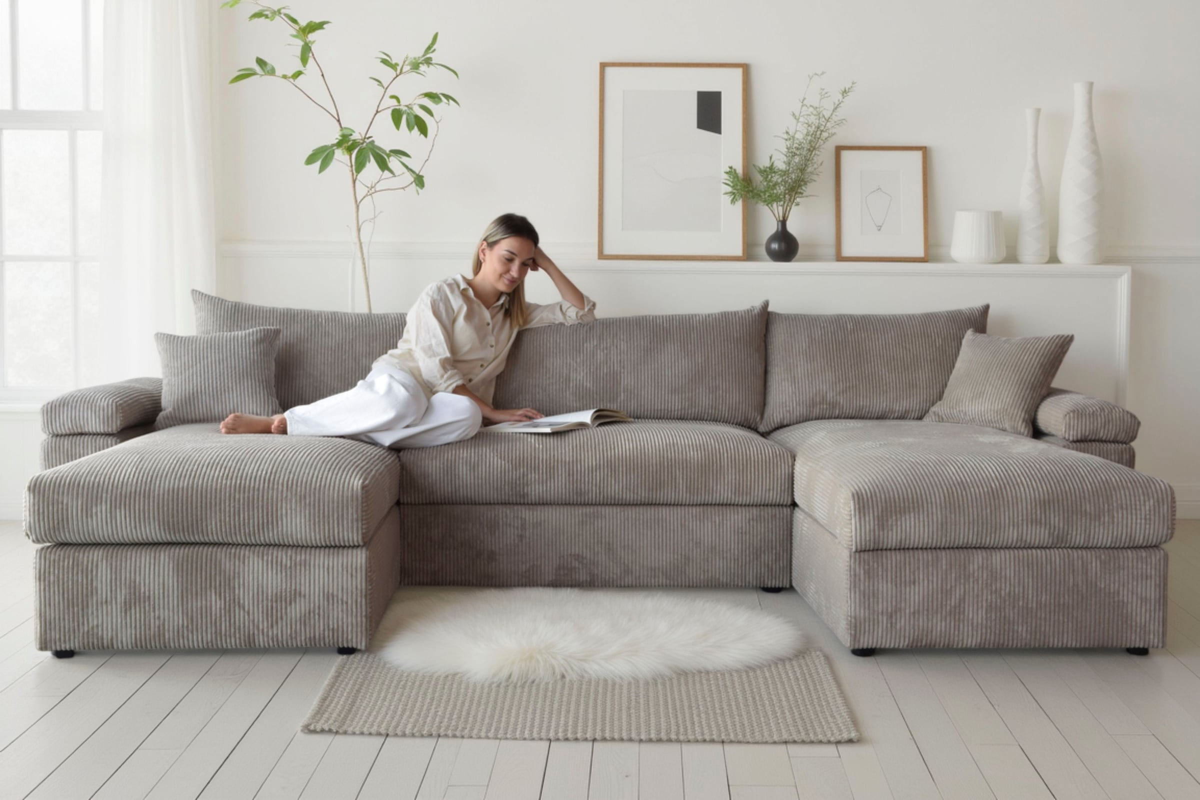 OTTO home "Cosy U-Form, B: 309 cm, XXL-Wohnlandschaft mit Federkern" 2 Zierkissen, Mega-Sofa, Cord oder Struktur weich, Kaltschaumauflage