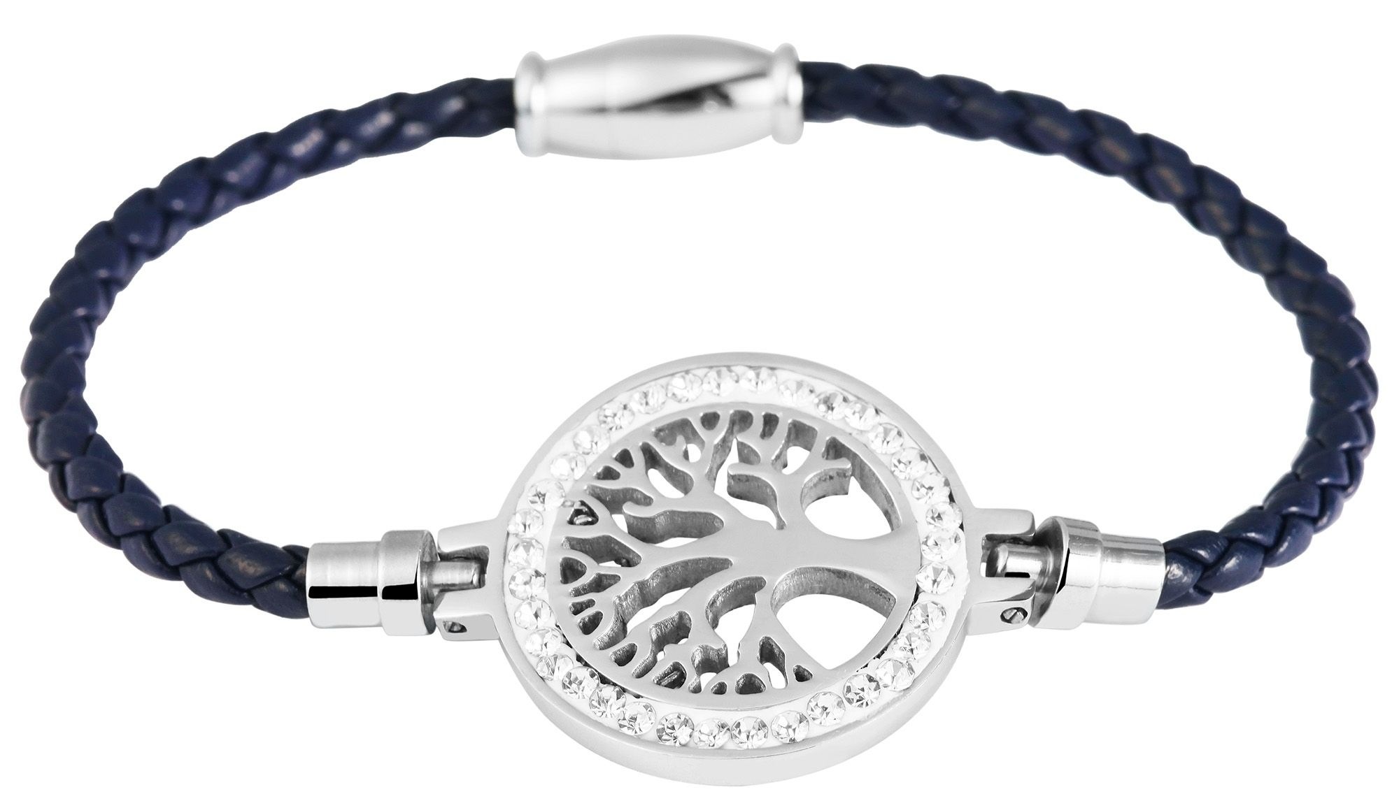 Armband ADELIA´S "Damen Armband – Lebensbaum aus Leder mit Strass Steinchen 18 cm", blau, Armbänder, Damen, 18cm, Leder, Armband, Ideal als Geschenk für besondere Anlässe