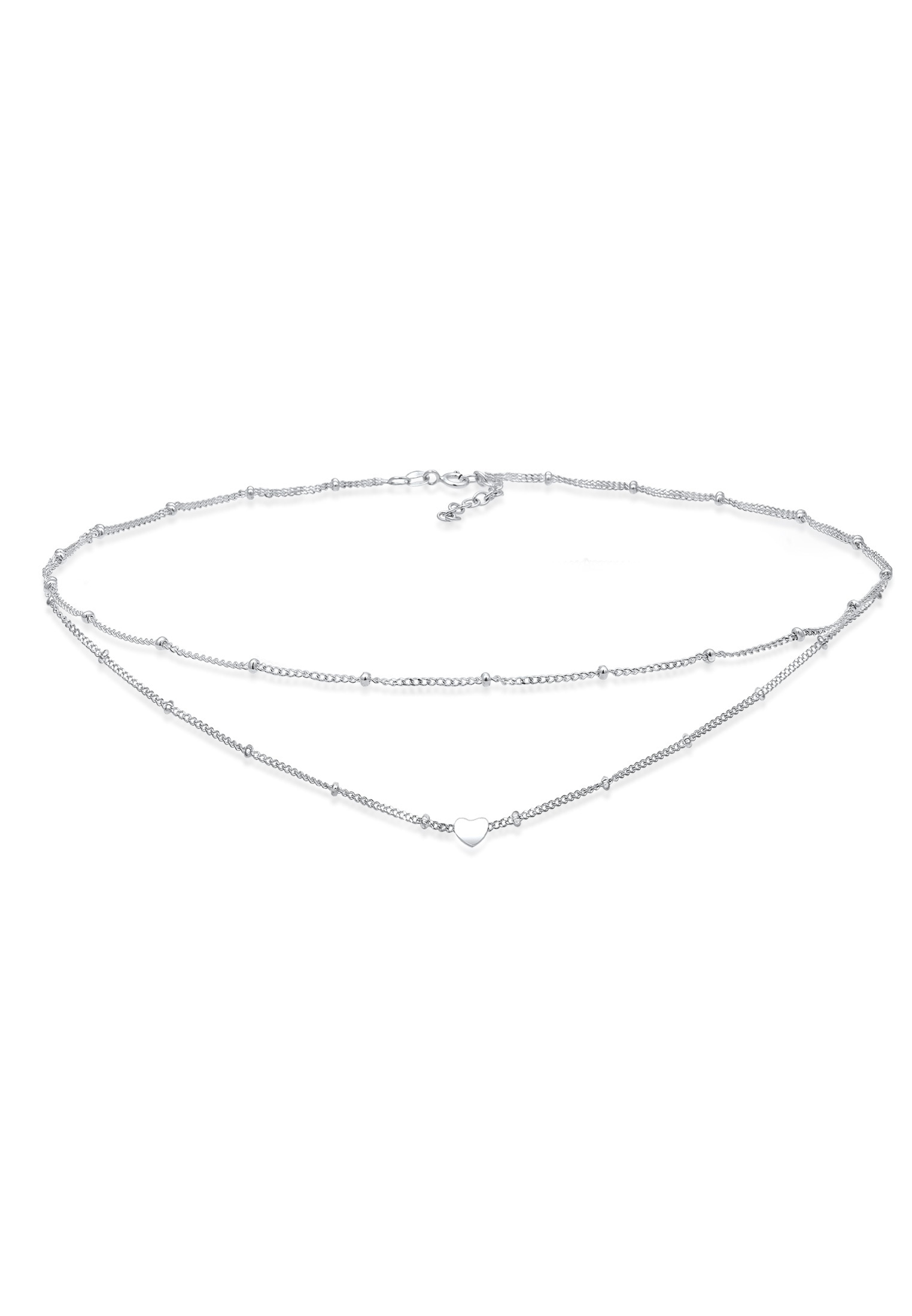 ELLI Damen Choker "Halskette Choker Layer Kugelkette Herz 925 Silber", ohne Stein, Silber 925 (Sterlingsilber), silber, Silber 925 (Sterlingsilber),