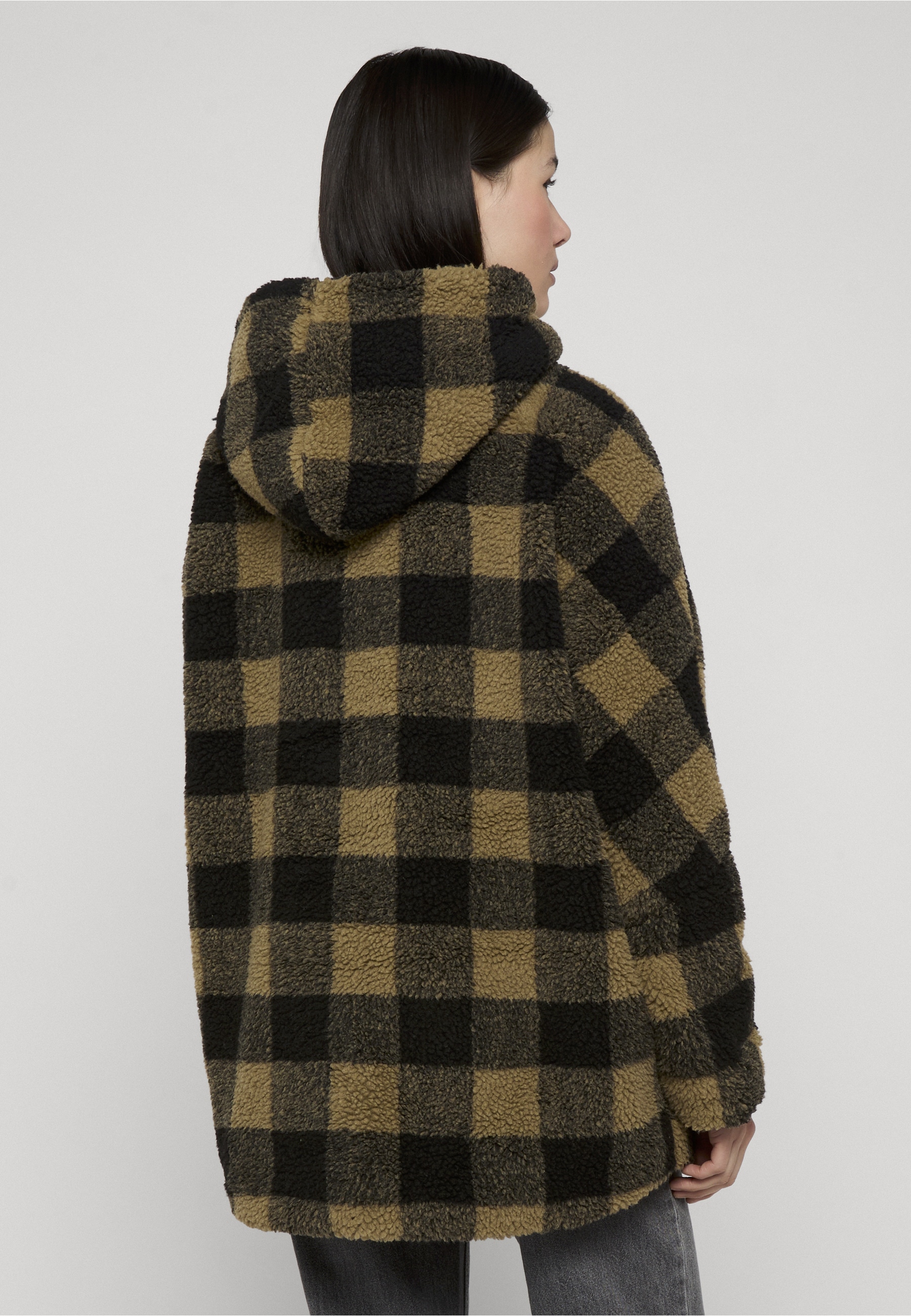 URBAN CLASSICS Winterjacke »Urban Classics Damen Ladies Hooded Oversized Check Sherpa Jacket« 1 Stk. tlg. mit Kapuze