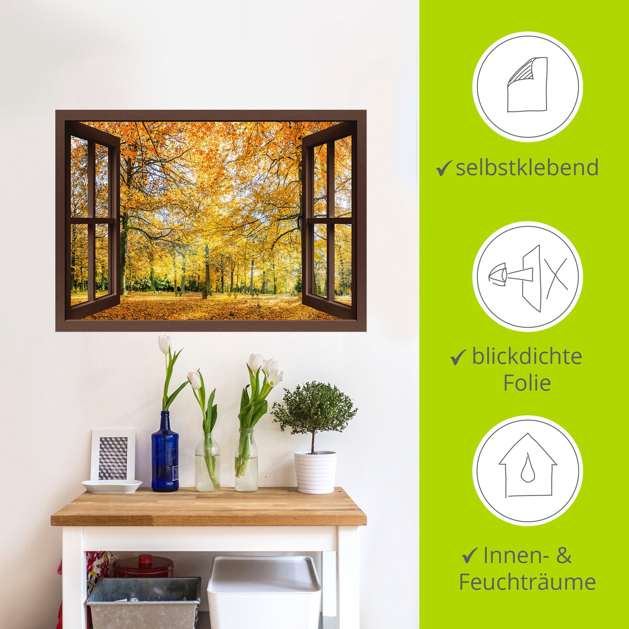 Artland Wandbild »Fensterblick - Herbstwald Panorama«, Fensterblick, (1 St.), als Leinwandbild, Poster, Wandaufkleber in verschied. Größen