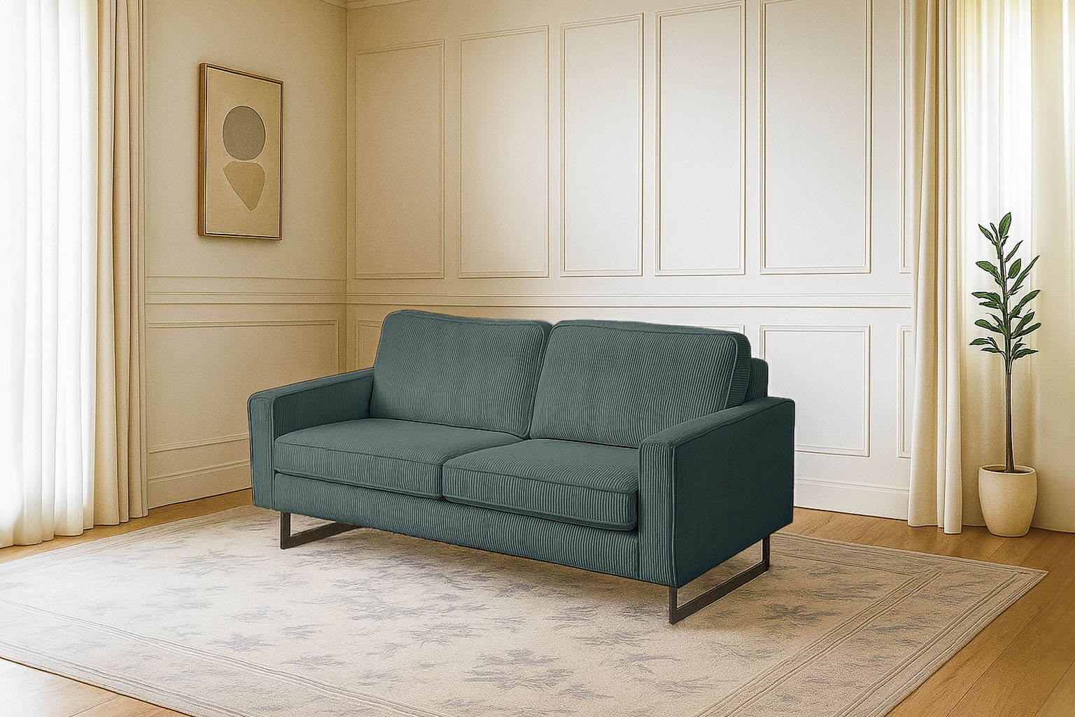 OTTO home 2-Sitzer "Pinto, 166 cm, Cord, Chenille, Lederoptik" mit Keder, schwarze Metallfüße, Wellenunterfederung